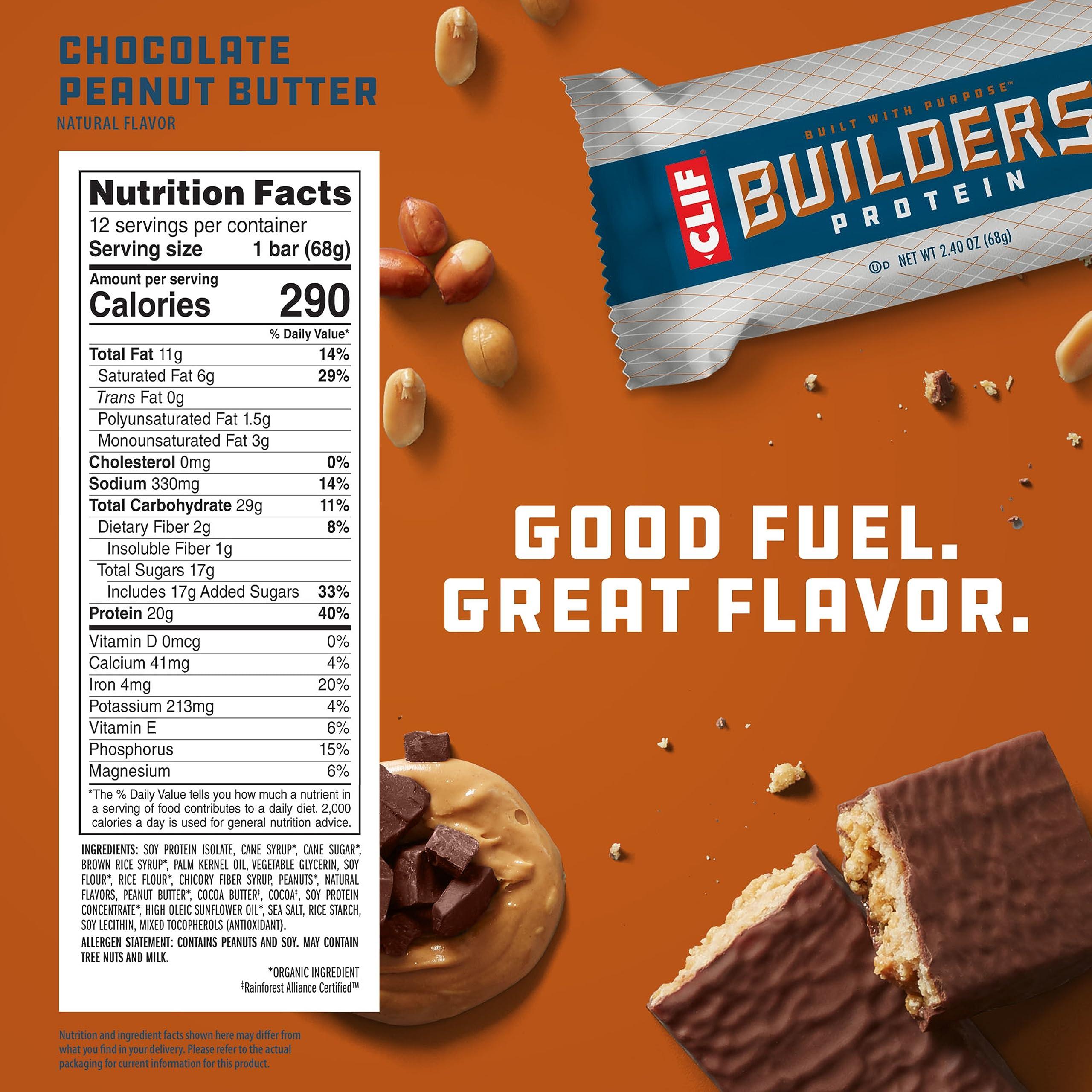CLIF BUILDERS Protein Bars - Chocolate Peanut Butter Flavor - 20g Plant Based Protein - Gluten Free - Non-GMO - Low Glycemic - No Artificial Sweeteners - Value Pack, 2.4 oz. (12 Count) - Image 2