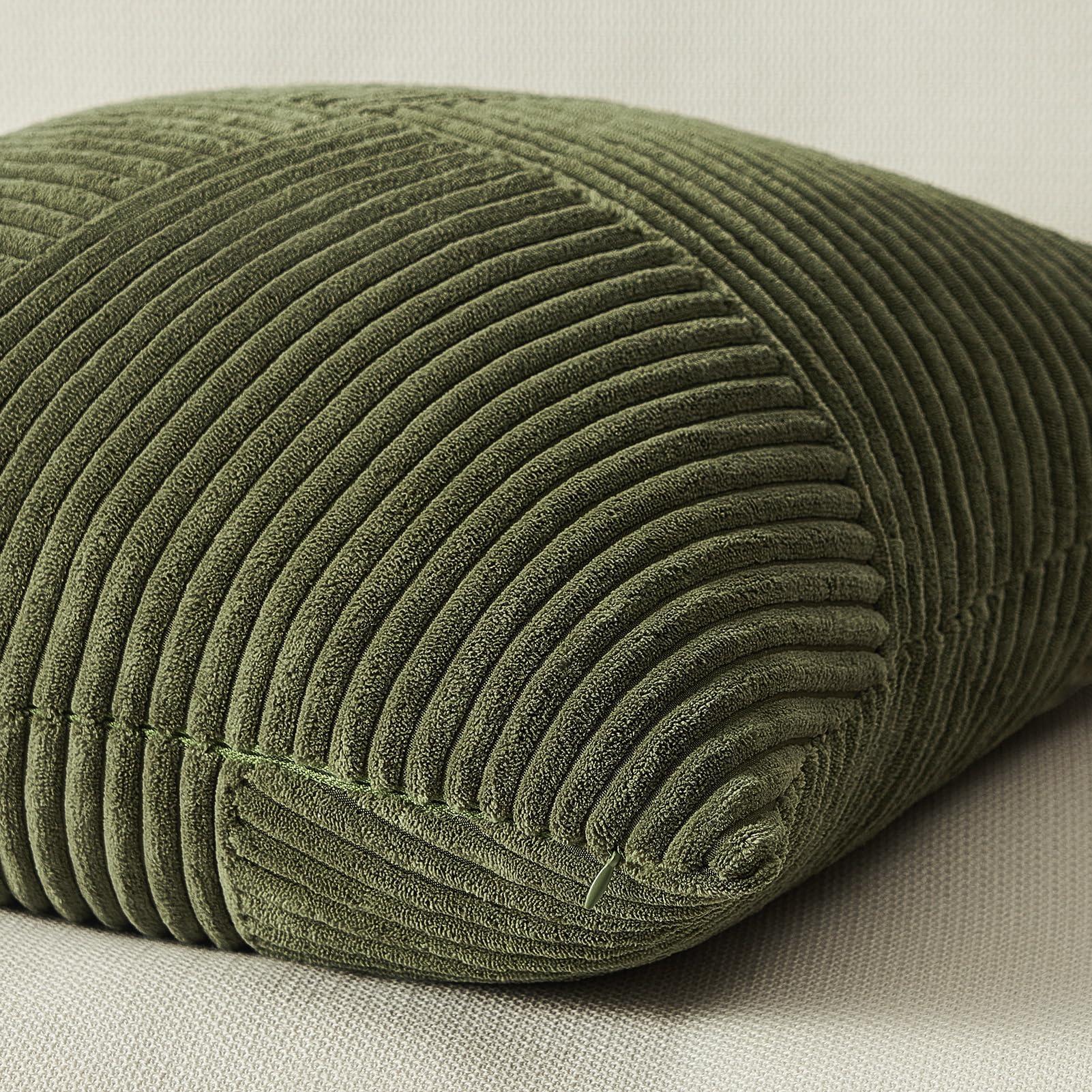 Topfinel Olive Green Decorative Throw Pillow Covers Set of 2 18x18 Inches for Couch Bed Sofa, Boho Aesthetic Home Decor, Soft Corduroy Striped Patchwork Windmill Textured Cushion Cases 45x45 cm - Image 5