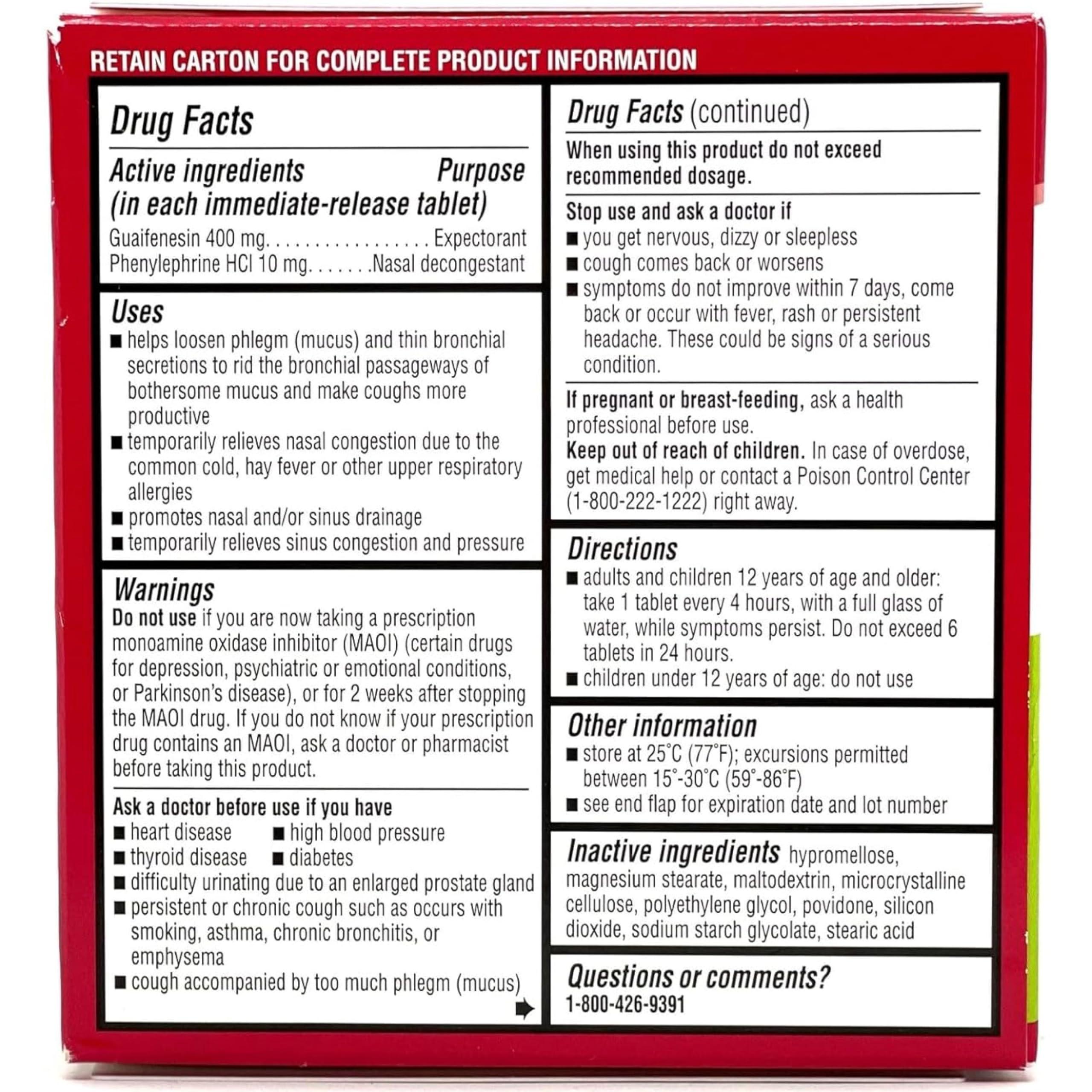 Leader Mucus Relief PE Sinus Congestion, Expectorant; Nasal Decongestant, Thins and Loosens Mucus, Immediate-Release, Alleviates Chest Congestion, 50 Tablets (Pack of 2) - Image 5