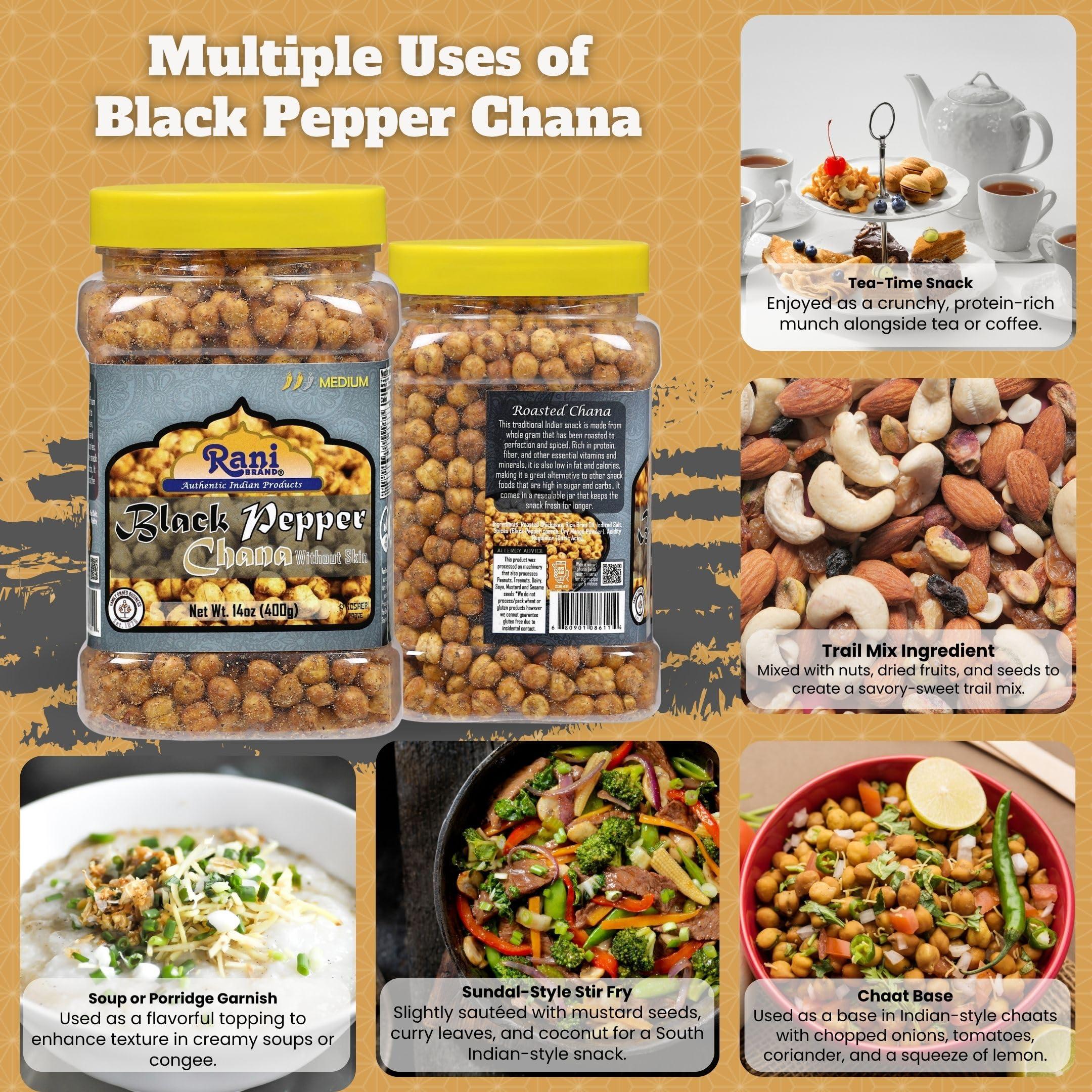 Rani Roasted Chana (Chickpeas) Black Pepper Flavor 14oz (400g) PET Jar ~ All Natural | Vegan | No Preservatives | Gluten Friendly | Kosher | Indian Origin | Great Snack, Ready to Eat | Seasoned with 5 Spices - Image 4