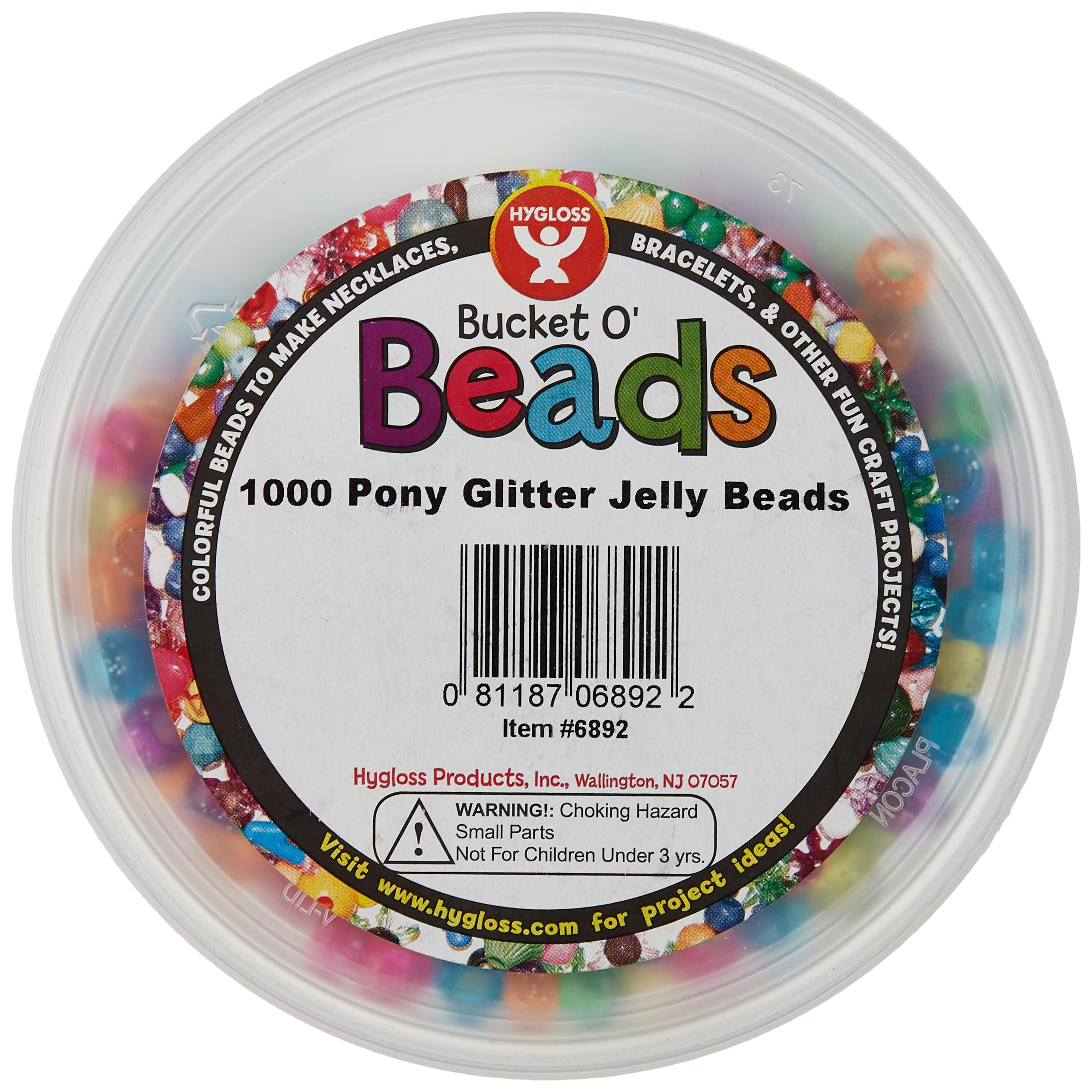 Hygloss Products Bucket O’Beads - Plastic Pony Bead Assortment for Crafts, Jewelry, Keychains and More - Reusable Container - Glitter Jelly Assorted Colors - 6x9 mm - 1,000 Pcs,6892 - Image 5