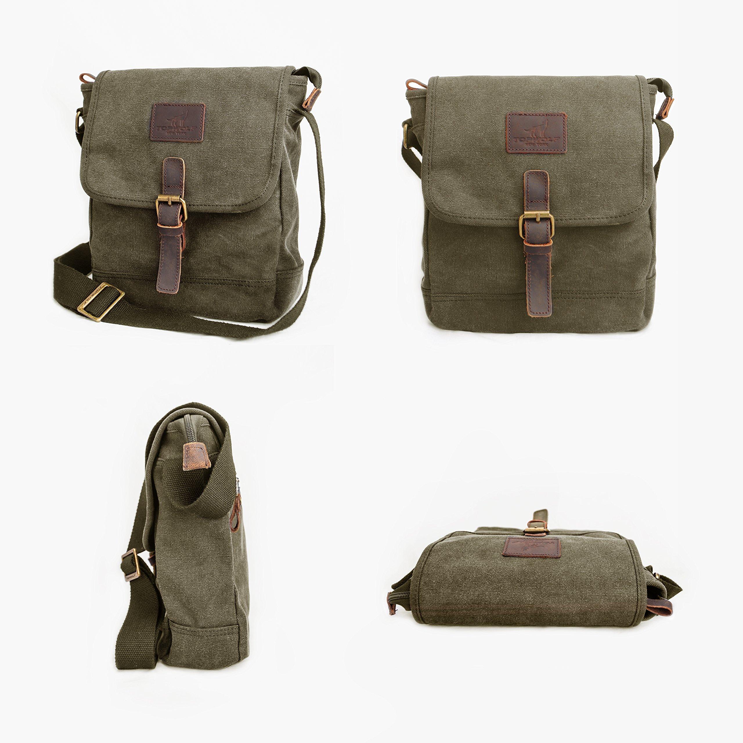 TOPWOLFS Canvas Messenger Bag Small Crossbody Bag Casual Travel Working Tools Bag Shoulder Bag Hold Phone Handset Anti Theft - Image 3