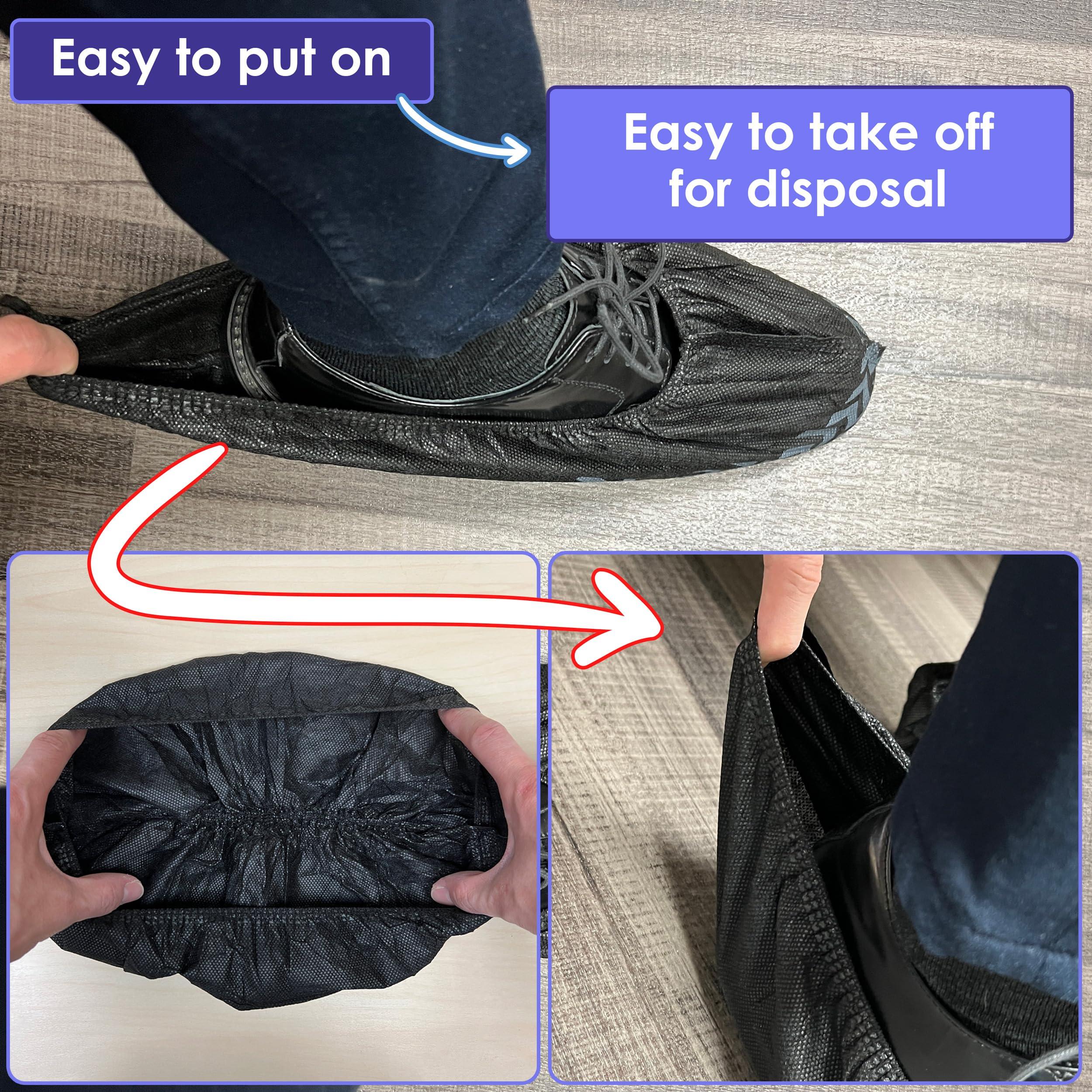 Buena Goods 100 Pack Extra Large Disposable Black Boot and Shoe Covers. Reusable Water Resistant Durable Booties with Non Slip Treads for Indoor Use. Fits US Men's Size 14 and Women's 16 Shoe Size - Image 7
