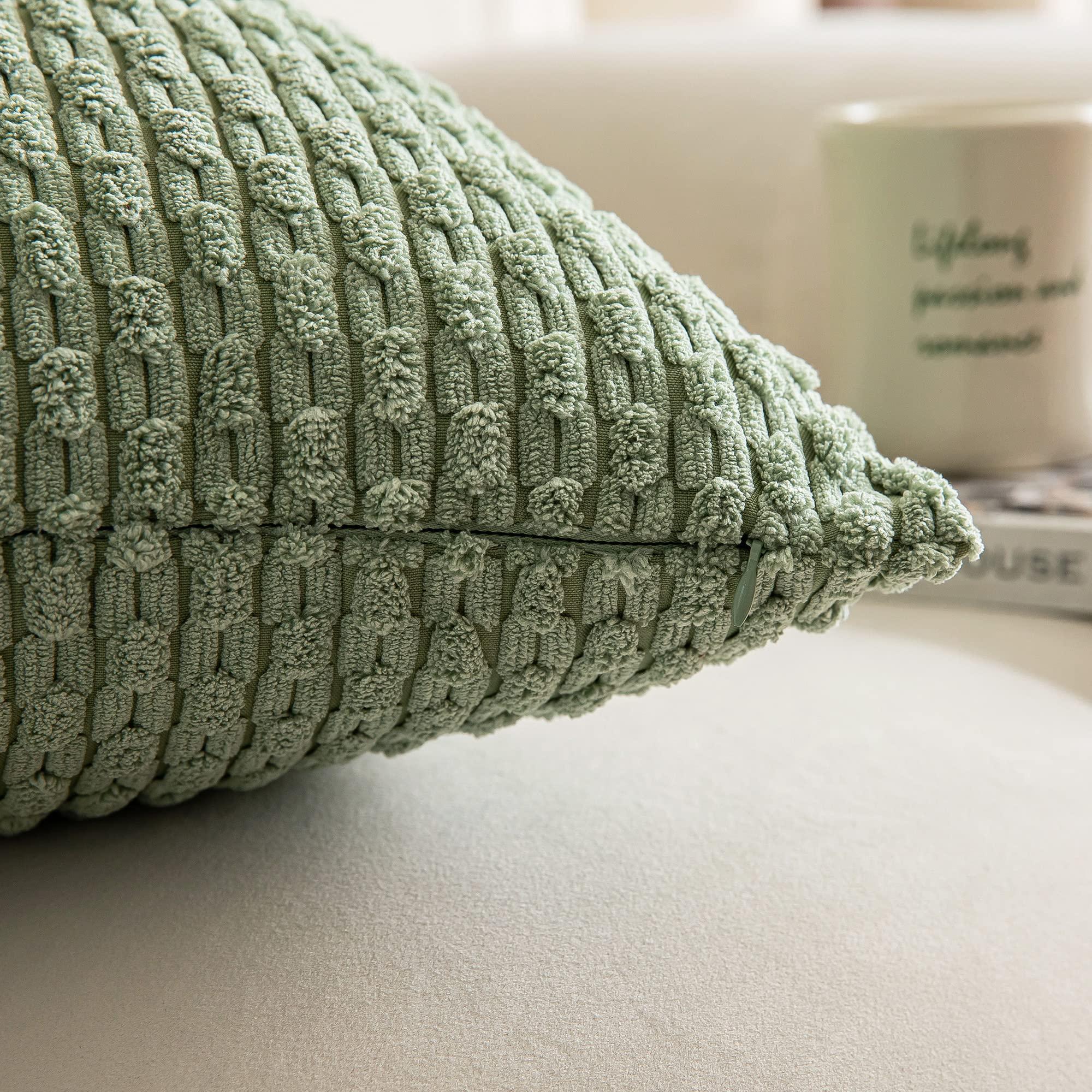 Kevin Textile 2 Packs Decorative Throw Pillow Covers 18x18 Inch for Living Room Couch Bed Spring Sofa Soft Striped Corduroy Square Cushion Case 45x45 cm Farmhouse Boho Home Decor Sage Green - Image 3