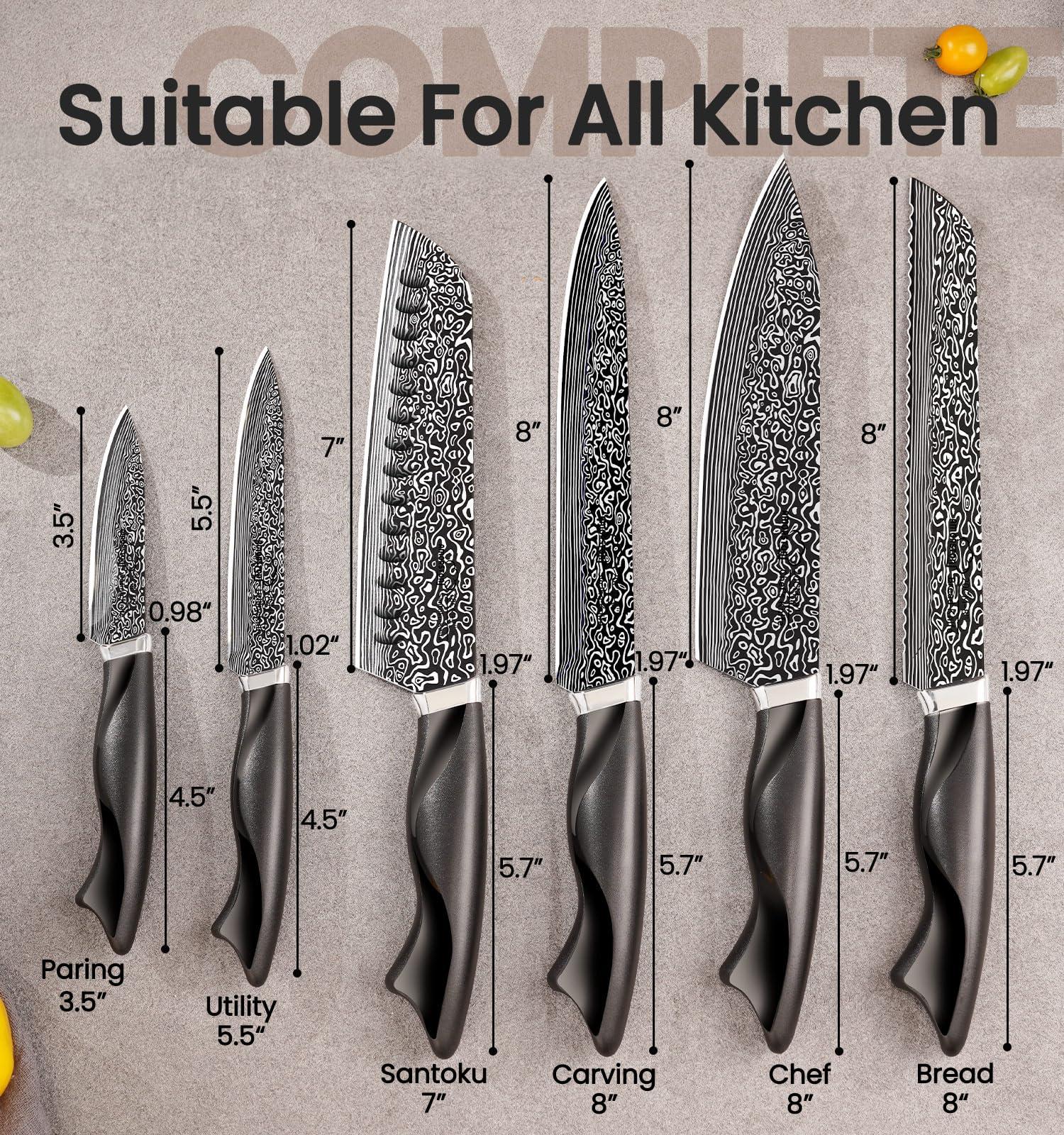 Knife Set, 15 Pieces Kitchen Knife Set with Built in Sharpener, High Carbon German Stainless Steel Knife Block Set, Dishwasher Safe - Image 3