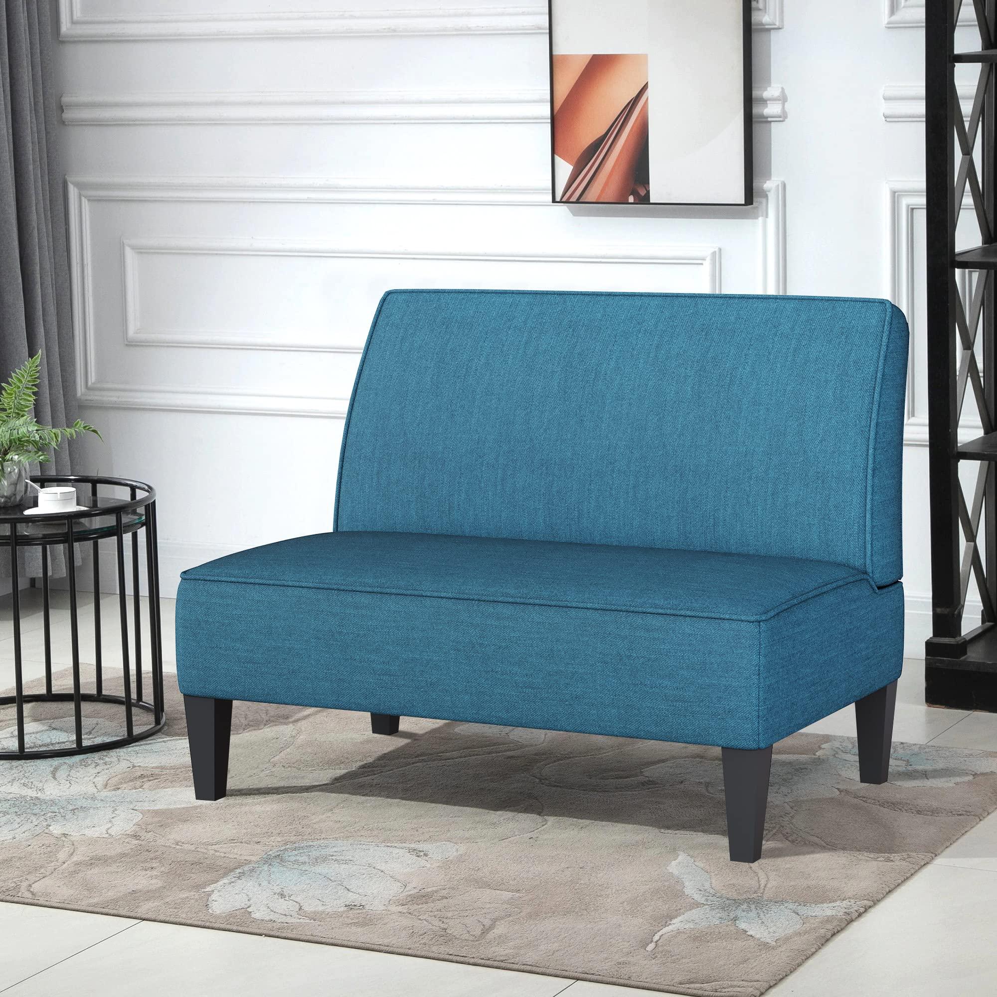 Changjie Furniture Small Loveseat Sofa Couch Upholstered Small Love seat Mini Sofa Couch for Bedroom Living Room (Blue) - Image 4