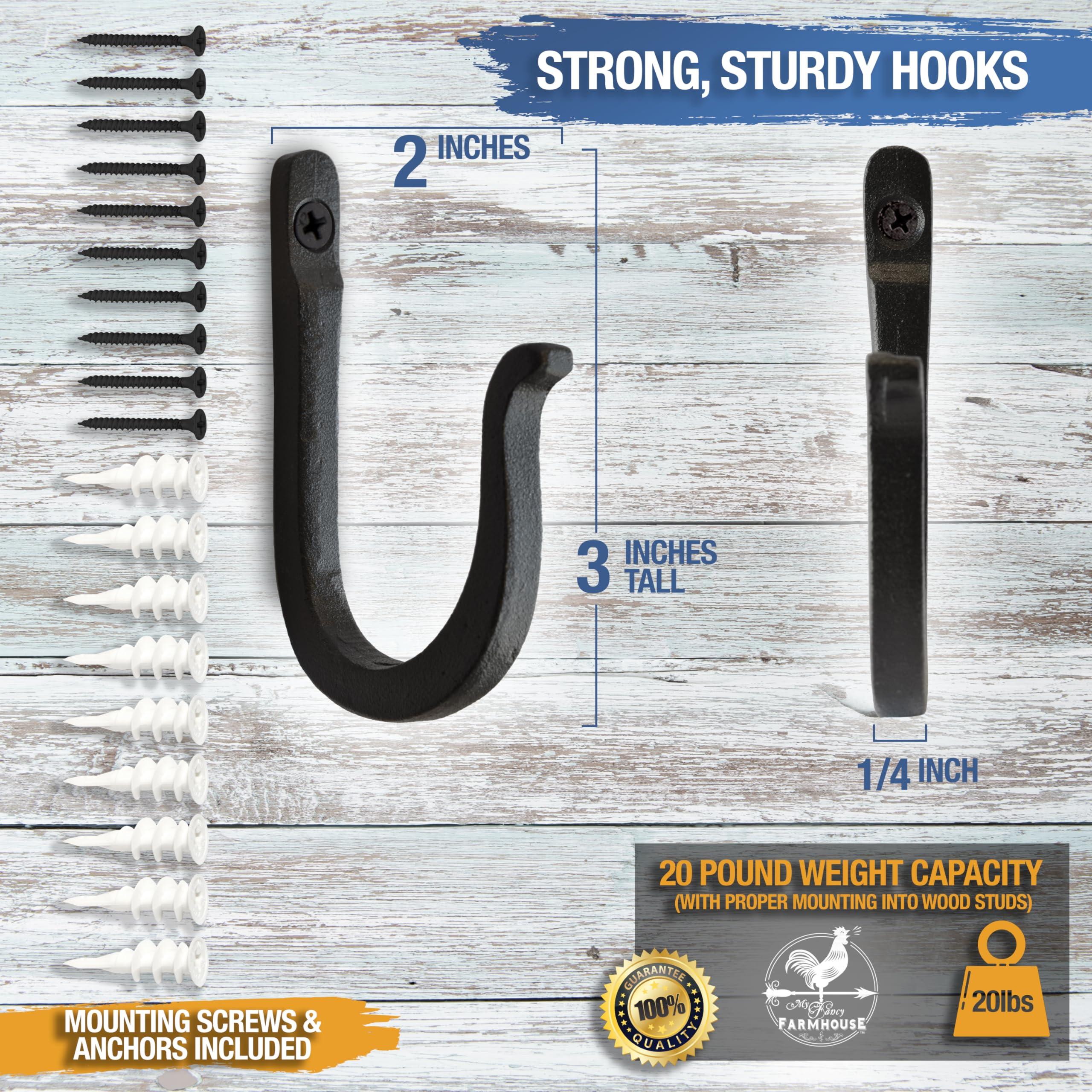 Railroad Spike Cast Iron Hooks (10 Pack) Handmade Blacksmith, Wall Mounted, Farmhouse Decorative Cast Iron Wall Hooks, Vintage Hooks for Hanging Coats, Bags or Pots in Pantry (Black) - Image 2