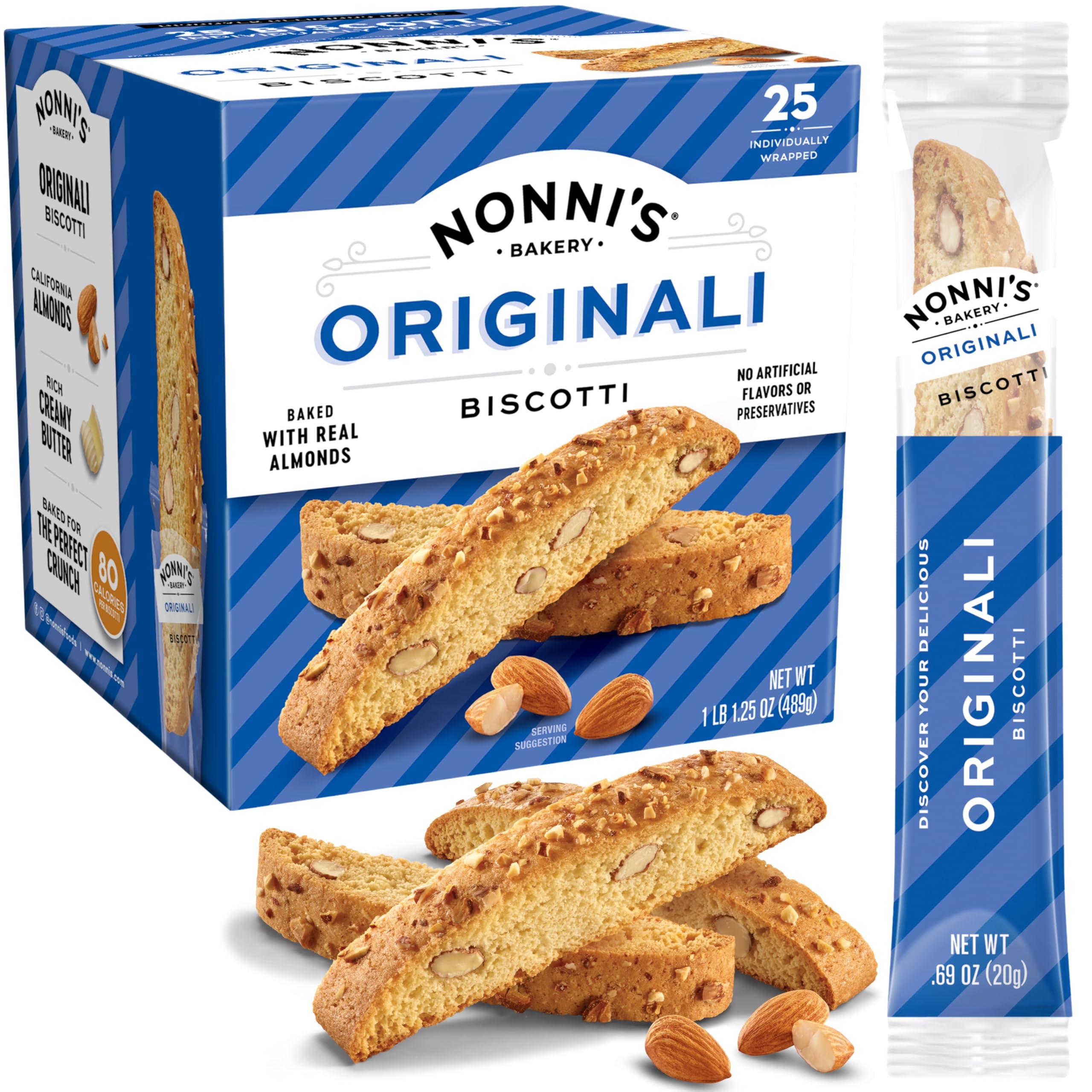 Nonni’s Originali Classic Almond Biscotti Cookies – Individually Wrapped Italian Coffee Snack, Crunchy Twice-Baked, 80 Cal Each, 17.25 oz Carton
