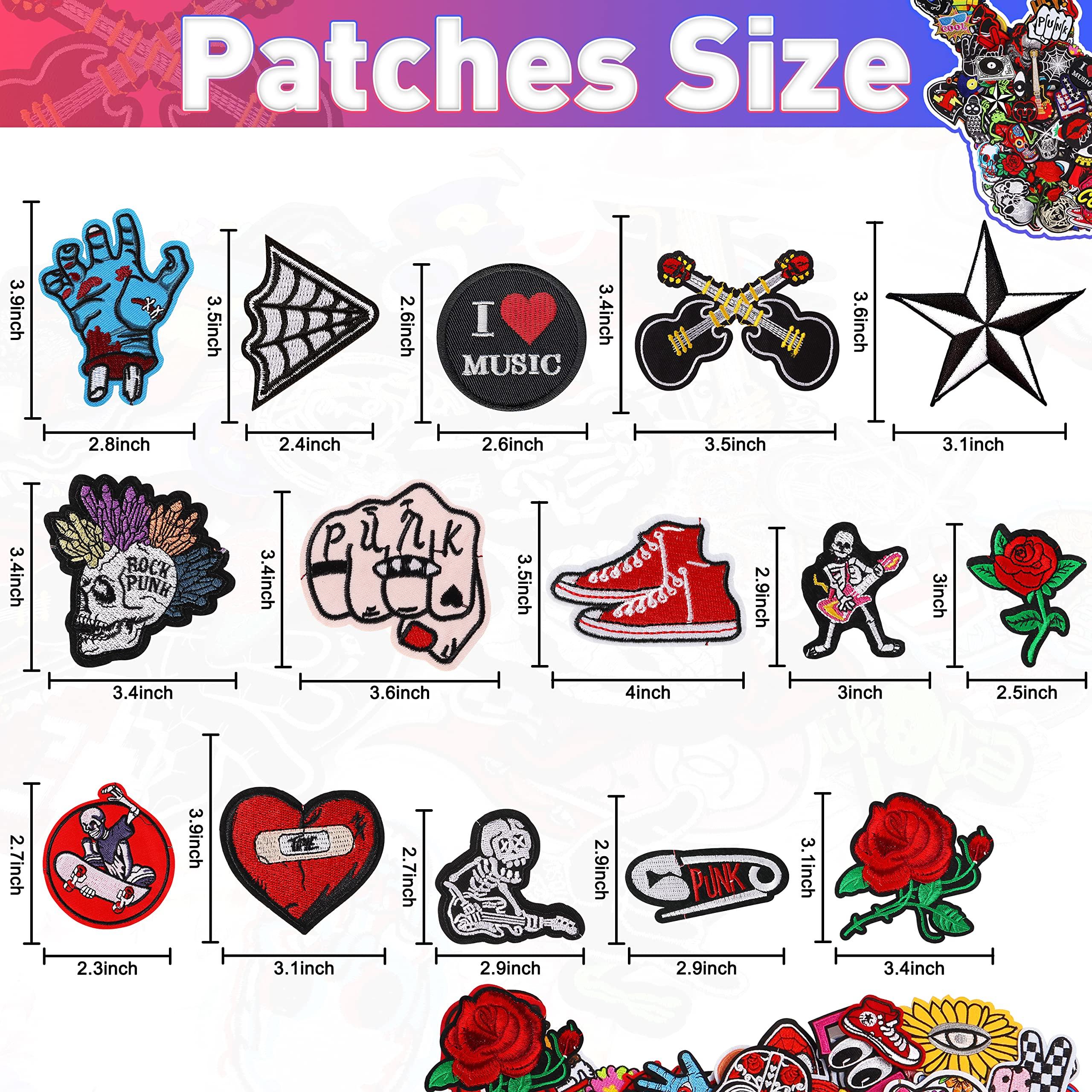 Meneng Embroidered Patches Iron-on Appliques: 30pcs Assorted Cool Punk Embroidery Sew-on Patch for Jackets Clothing - Image 4