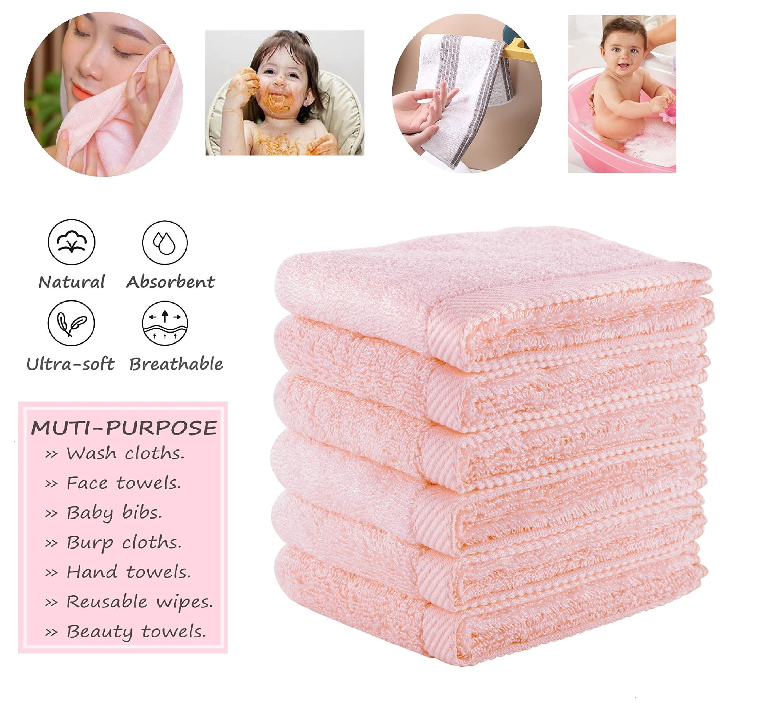 Mother-Earth 6-Pack Bath Washcloths 12"x12" - Soft and Absorbent Face Towels, Quick-Drying Wash Cloths for Sensitive Skin, Premium Quality for Daily Use (Pink Cotton) - Image 4