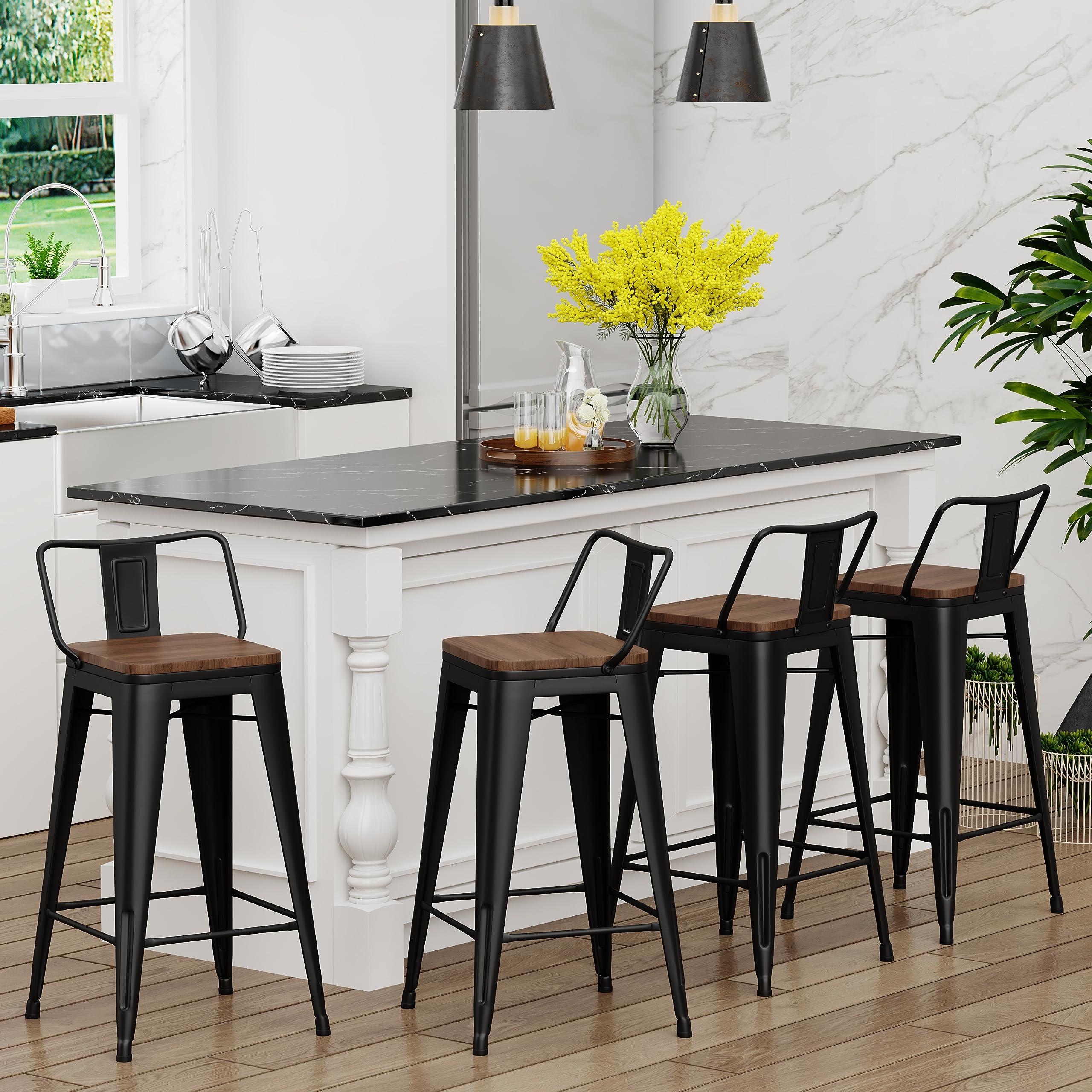 Yongchuang 30 inch Bar Stools Set of 4 Bar Height Metal Barstools with Wood Seat Low Back Kitchen Bar Chairs Matte Black - Image 2