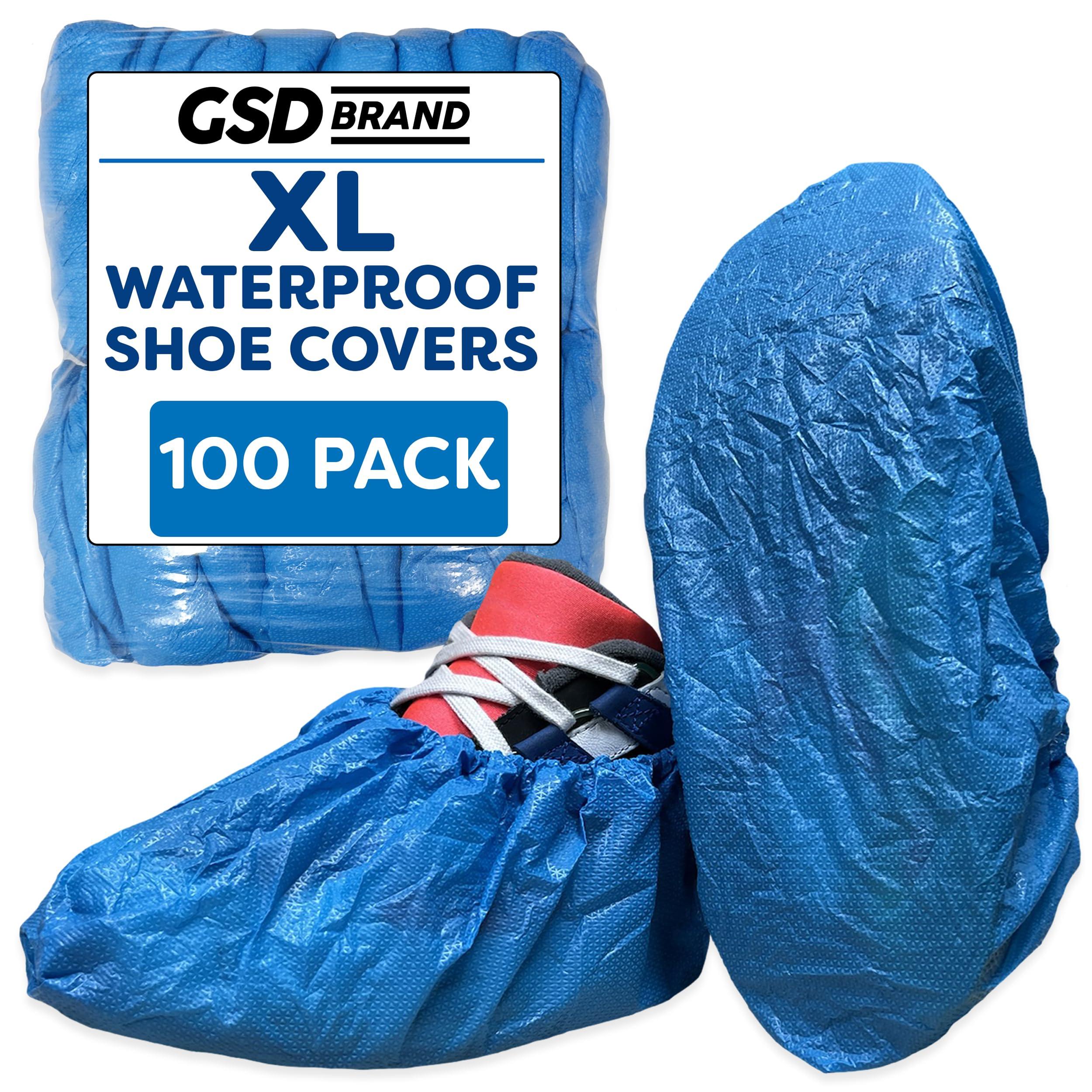 GSD Brand 100 Pack Extra Large Blue Disposable Shoe Covers - Non Slip Indoors Reusable Waterproof Shoe Covers Disposable - Indoor Booties with Non Skid Treads - Waterproof Booties for Boots