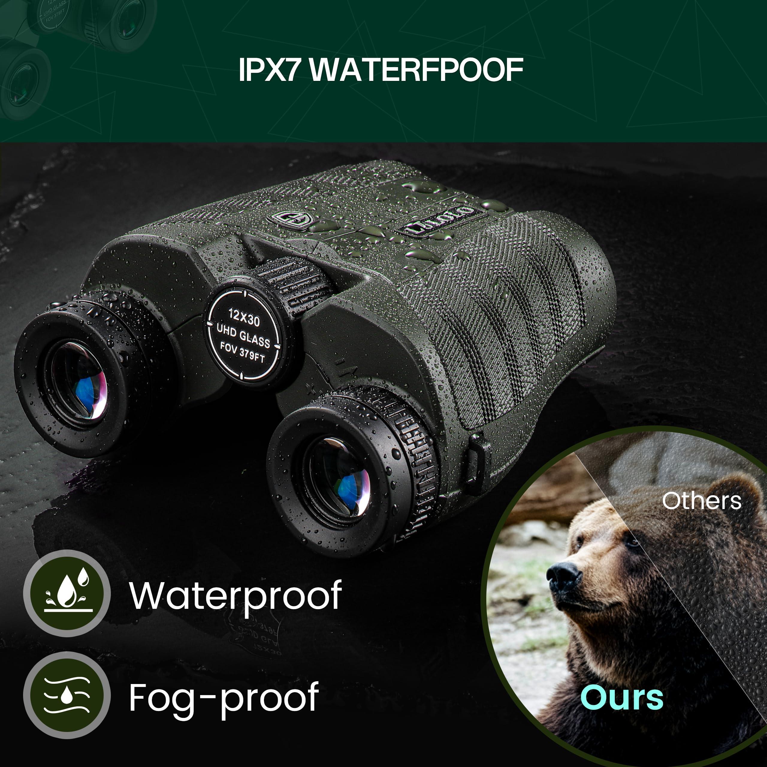 12x30 Compact HD Binoculars for Adults High Powered - Large View Binoculars with Clear Low Light Vision - Super Bright Lightweight & Waterproof Binocular for Bird Watching Travel Hunting - Image 6