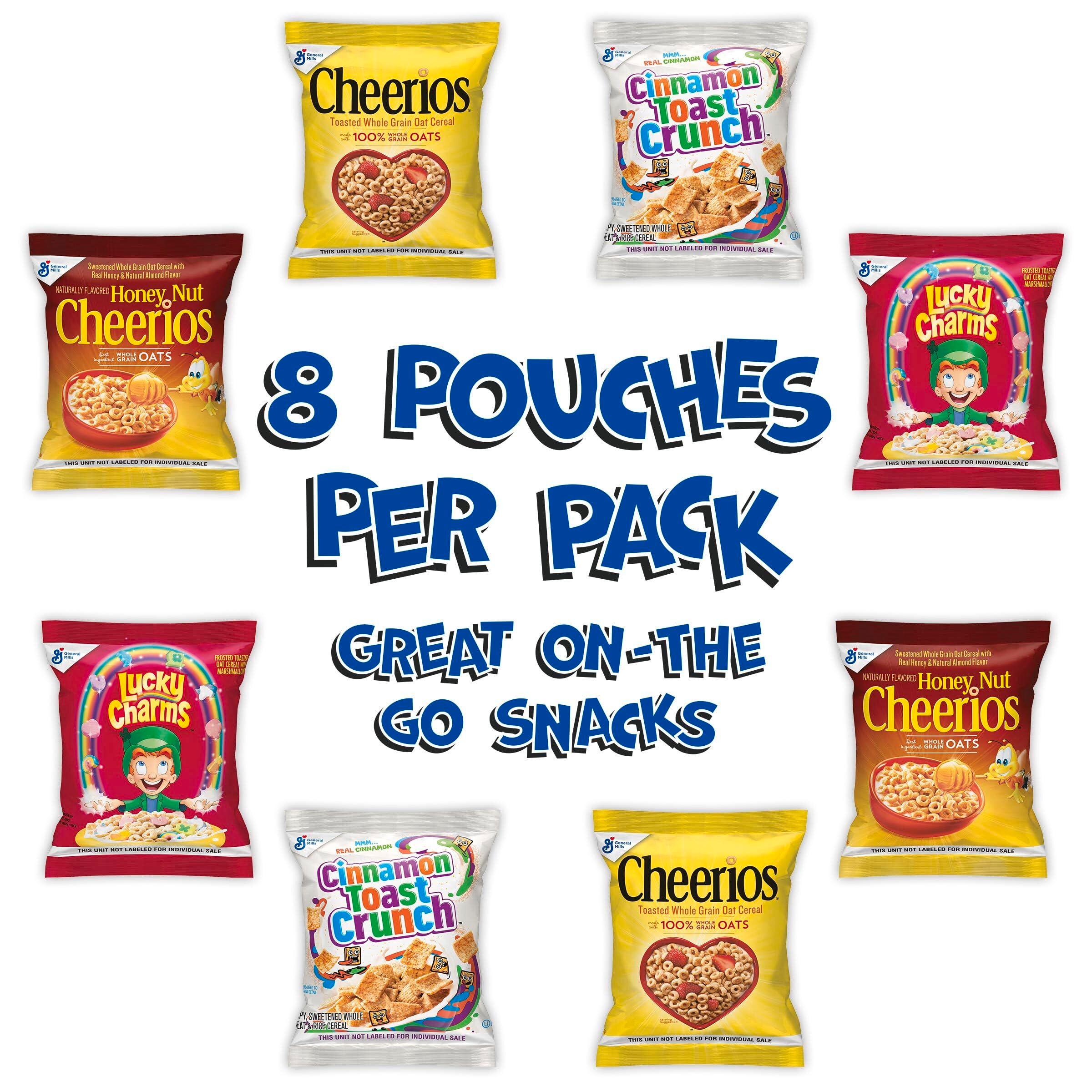 General Mills Cereal Variety Pack, Lucky Charms, Cinnamon Toast Crunch, Cheerios, and Honey Nut Cheerios, 8 Single Serve Pouches, 9.14 oz - Image 3