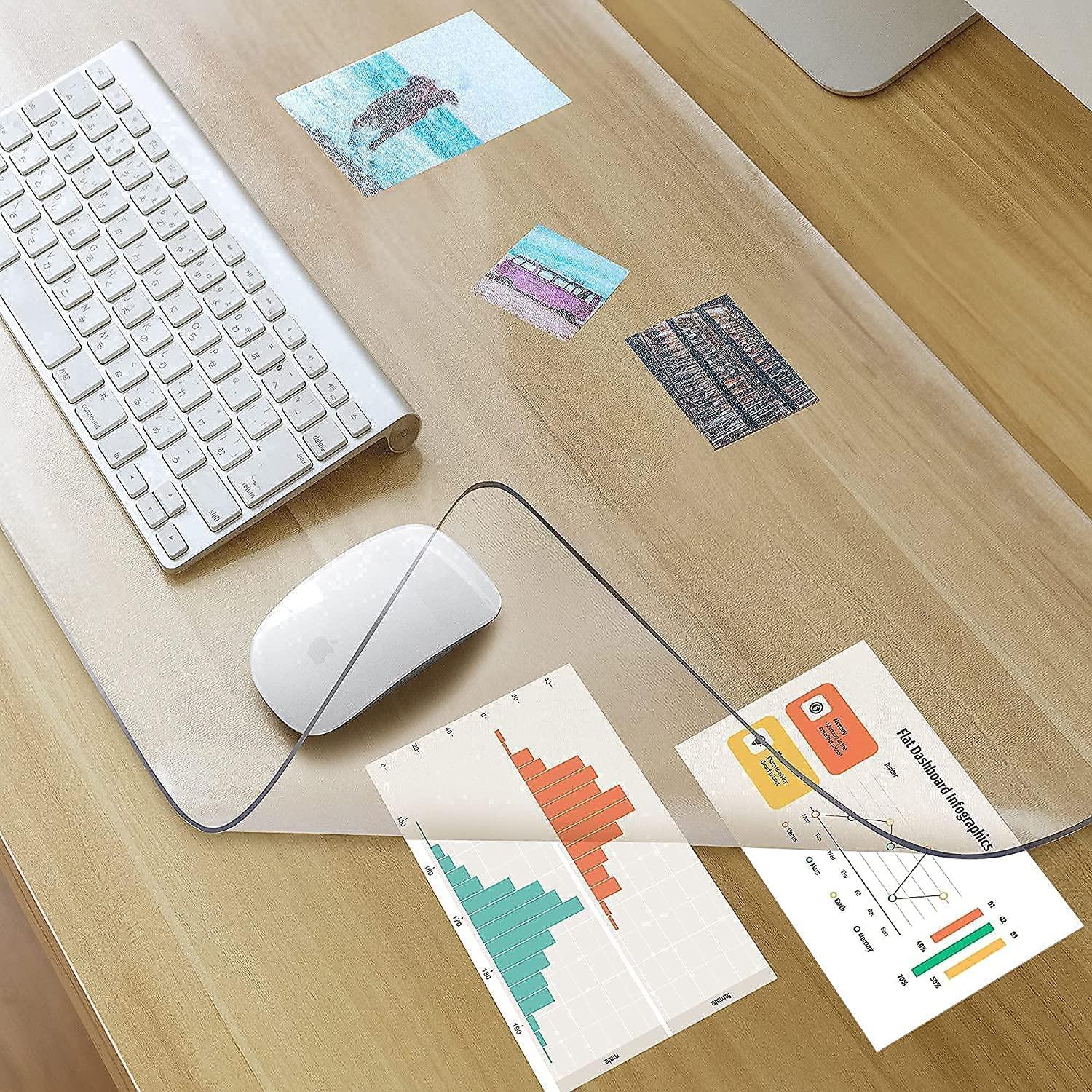 Awnour Clear Desk Mat on top of desks - 32 x 16 inches - Clear Transparent Plastic Desk Protector - Desk Writing Mat for Office and Home