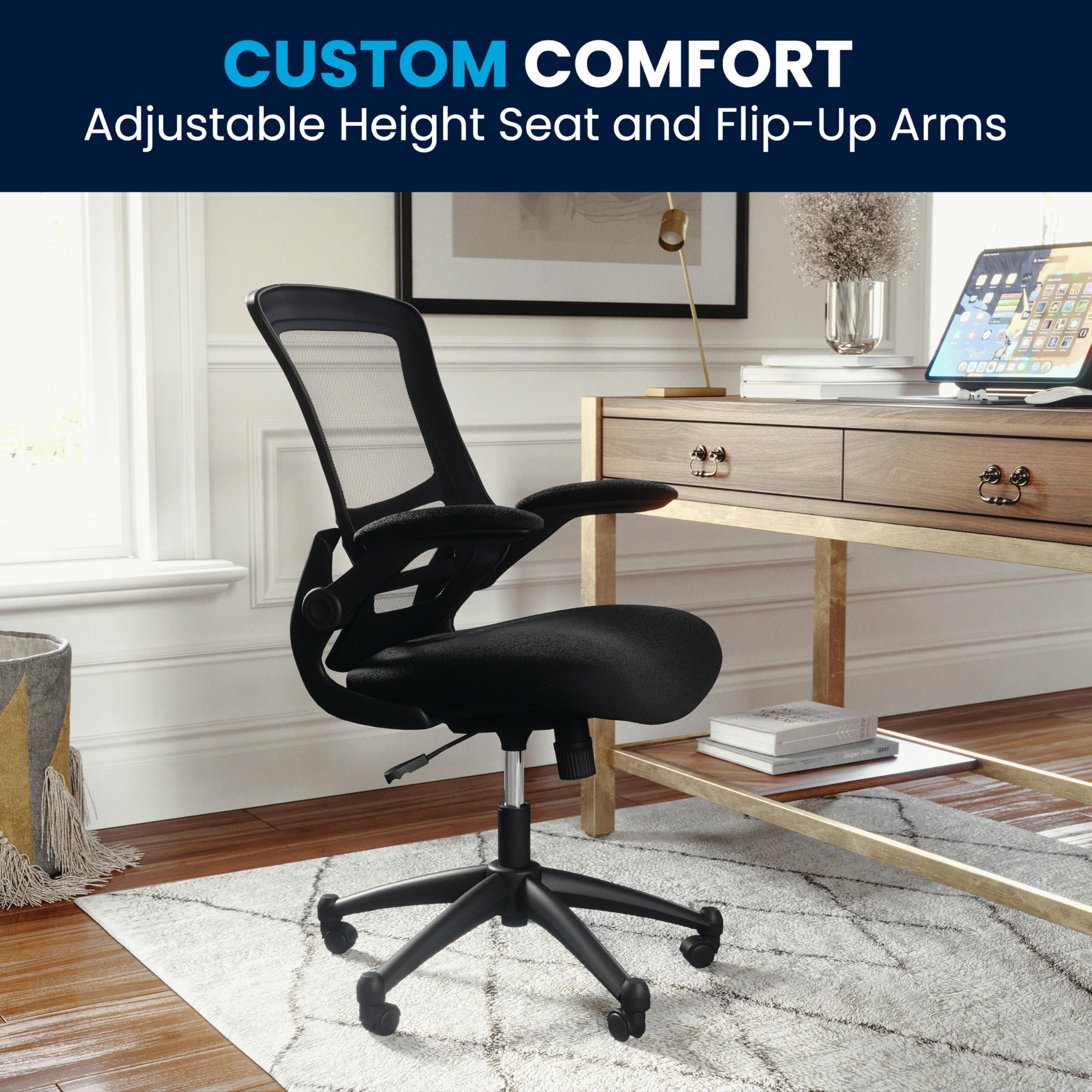 Flash Furniture Kelista Mid-Back Swivel Office Chair with Adjustable Seat Height, Ergonomic Mesh Desk Chair with Flip-Up Armrests, Black - Image 8