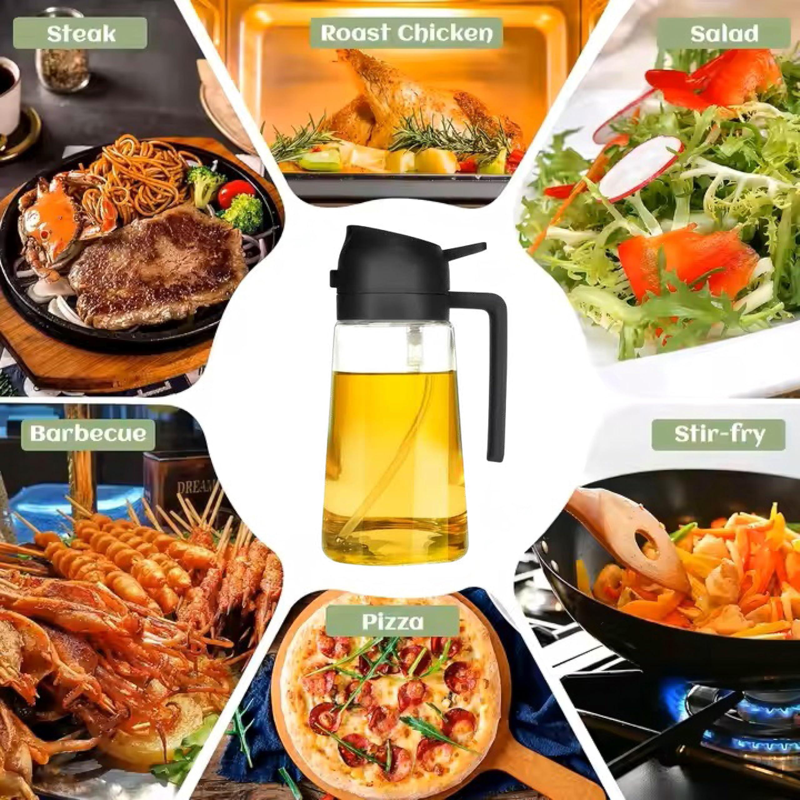 KASHLAND Oil Sprayer for Cooking 2 in 1, 470ml/16oz, Oil Spray & Dispenser Glass Bottle, Food-grade material for Kitchen, Salad Dressing, Frying, Air Fryer & BBQ (Black) - Image 8