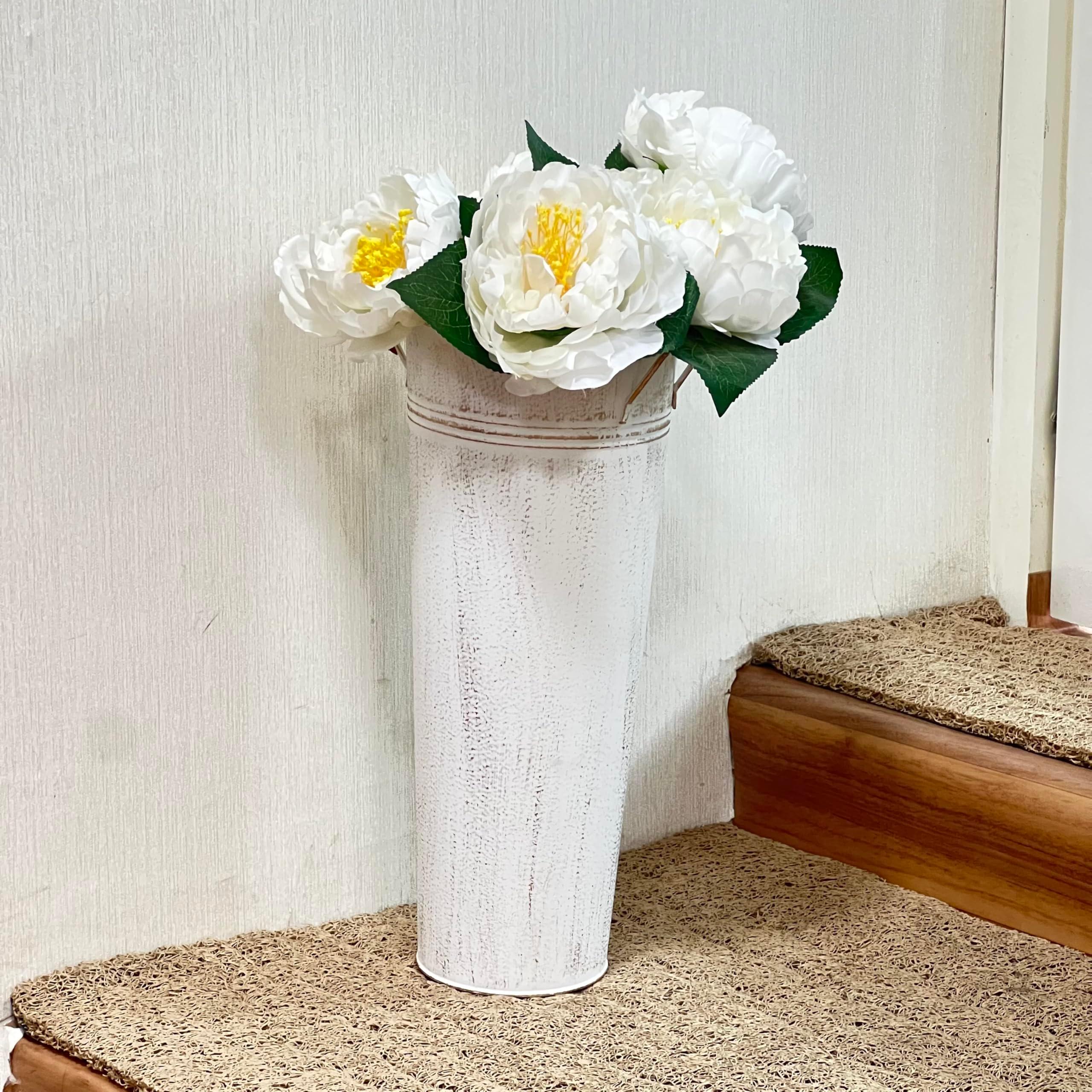 Hosley Set of 2 White Metal French Bucket with Handles & PVC Liner, 6" Dia x 15" H for Weddings, Parties, Country Picnics, Floral Arrangements, Tableware Storage, or Gardens - Rustic Farmhouse Décor - Image 4