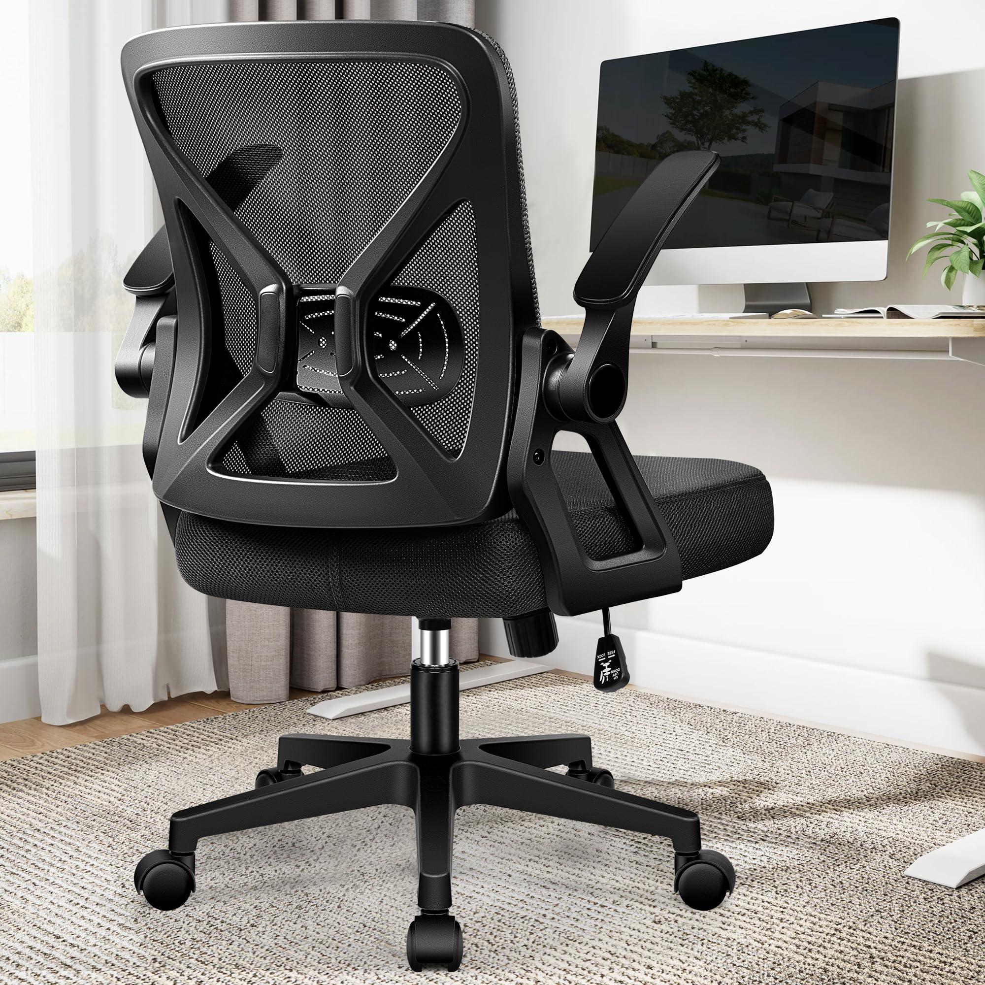 FelixKing Office Chair - Ergonomic Desk Chair Breathable Mesh Task with Wheels and Lumbar Support Home Desk Office Chairs with Flip up Armrest Rolling Swivel for Home Computer Black - Image 2