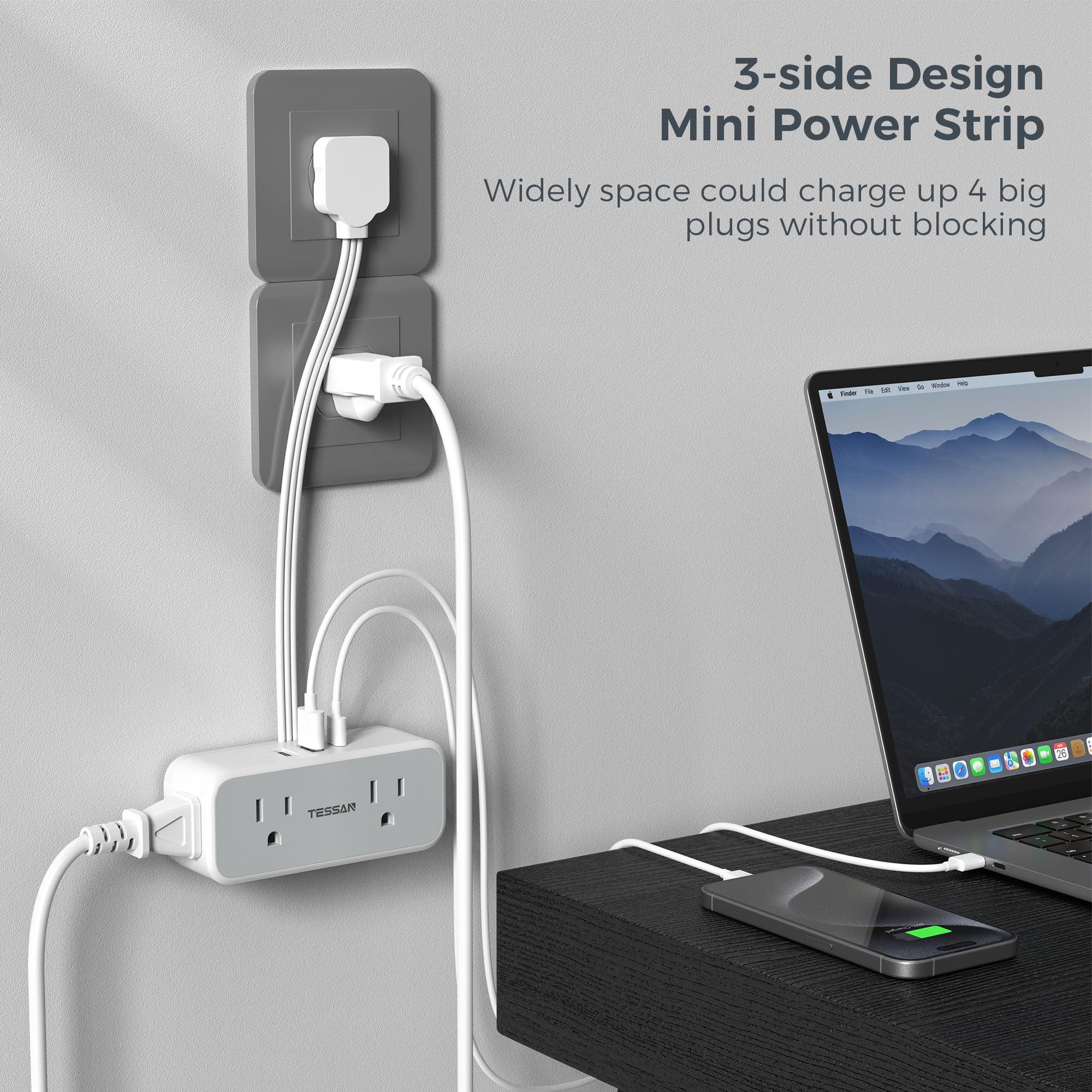 Multi Plug Wall Outlet Extender, TESSAN Short Extension Cord 6 inch, Flat Plug Splitter with 4 AC 3 USB (1 USB C) Charging Ports, Multiple Outlet Small Power Strip for Home Office Dorm Room - Image 4