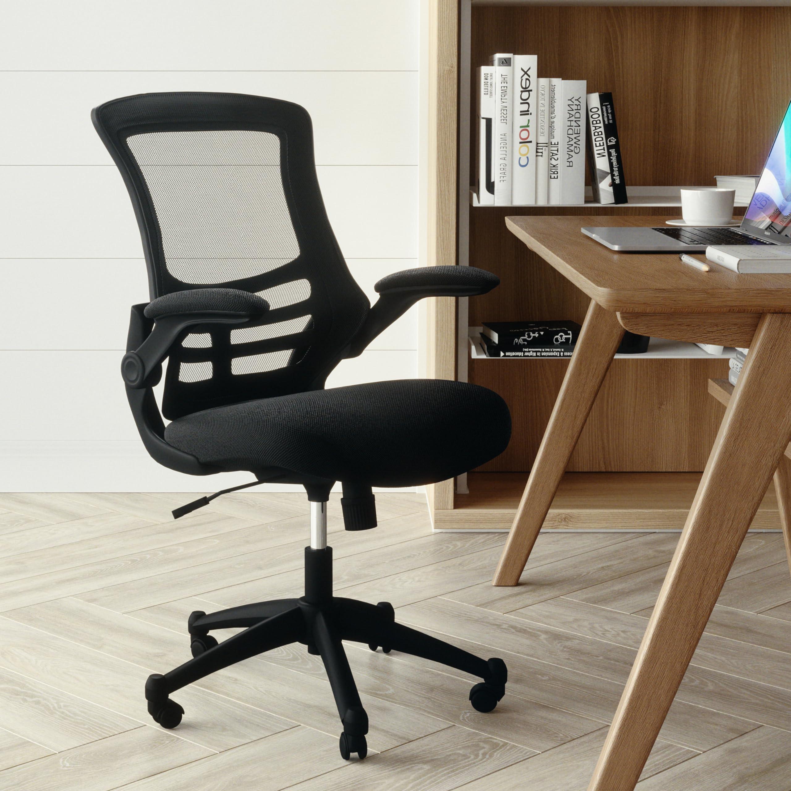 Flash Furniture Kelista Mid-Back Swivel Office Chair with Adjustable Seat Height, Ergonomic Mesh Desk Chair with Flip-Up Armrests, Black - Image 2