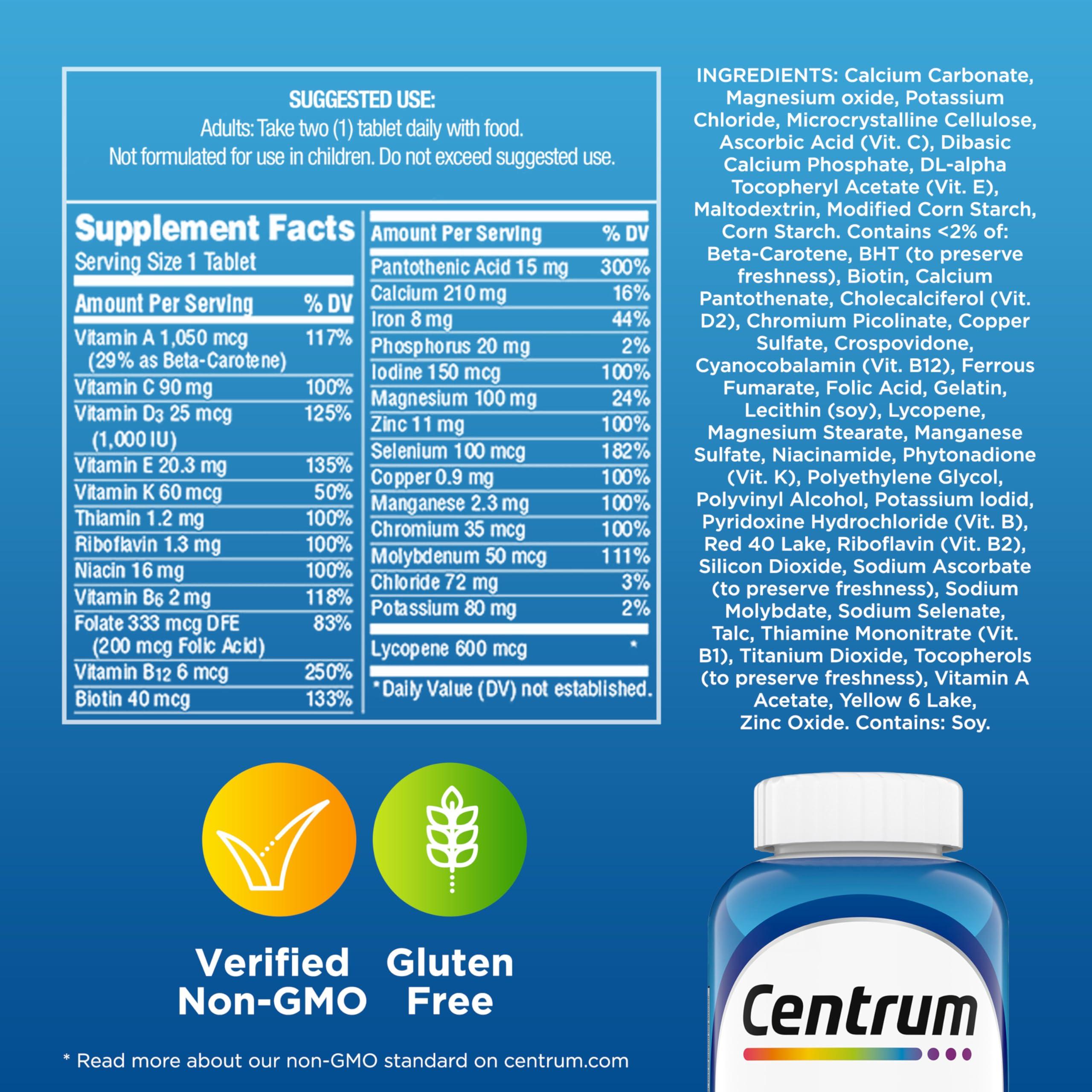 Centrum Multivitamin for Men, Multivitamin/Multimineral Supplement with Vitamin D3, B Vitamins and Antioxidants, Gluten Free, Non-GMO Ingredients - 200 Count - Image 8
