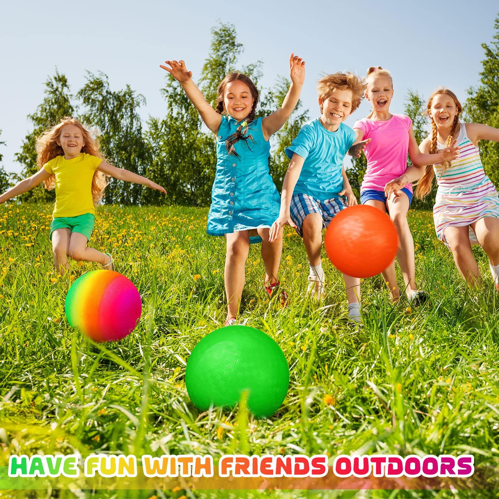 Vinsot 12 Pack 8.5 Inch Playground Balls Kickball Bulk, Bouncy Balls for Kids Inflatable Bouncing Handball with Hand Pump for Indoor Outdoor Games - Image 6
