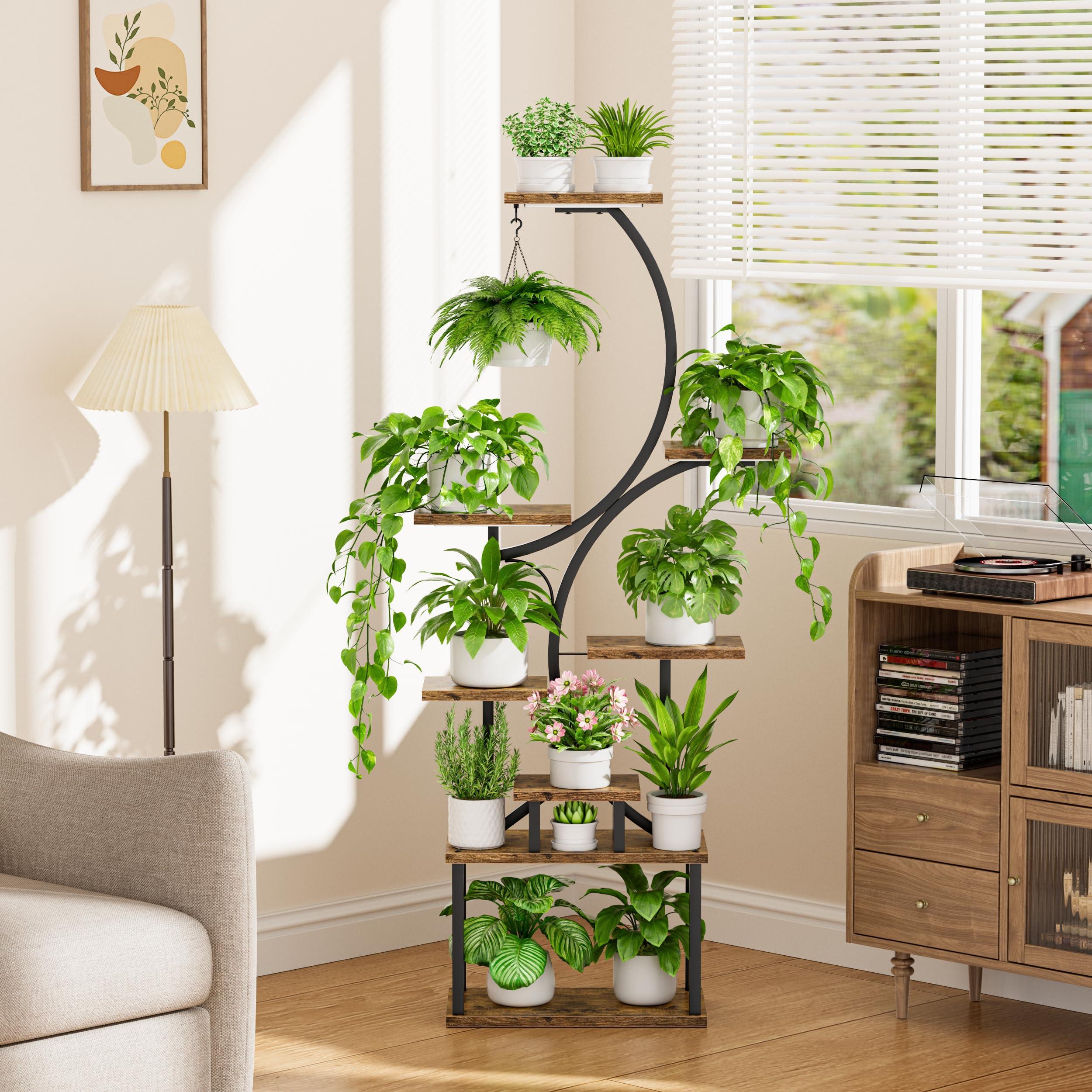 Plant Stand Indoor with Grow Lights - 62" Tall Plant Shelf, Lighted Corner Plant Stands for Indoor Growing, 8 Tiered Large Flower Holder, S-Shaped Decorative Rack for Living Room, Black, Patent Design - Image 6