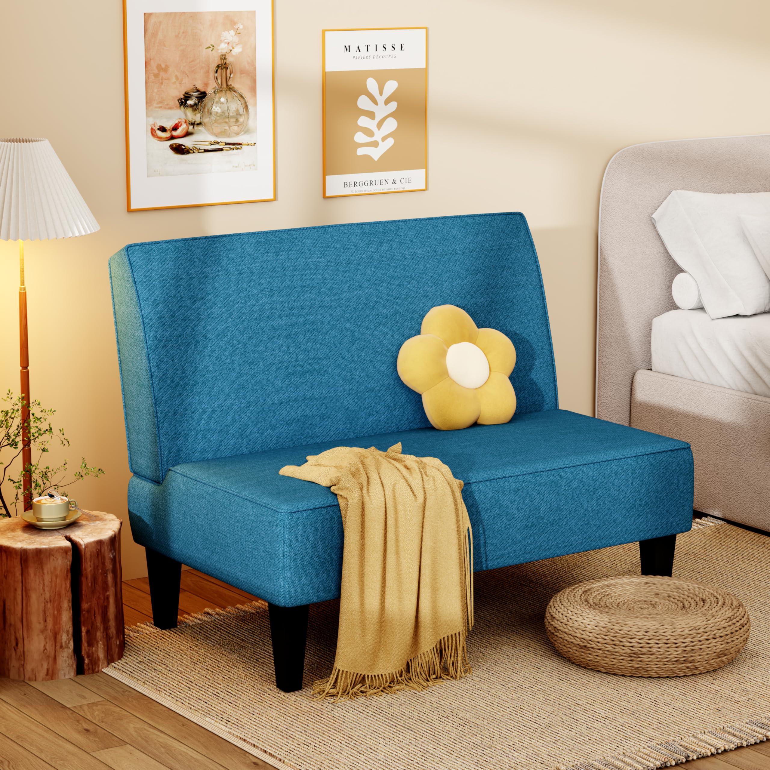 Changjie Furniture Small Loveseat Sofa Upholstered Mini Couch for Small Spaces 2-Seater Sofa Couch with Wooden Legs for Bedroom Living Room(Blue) - Image 3