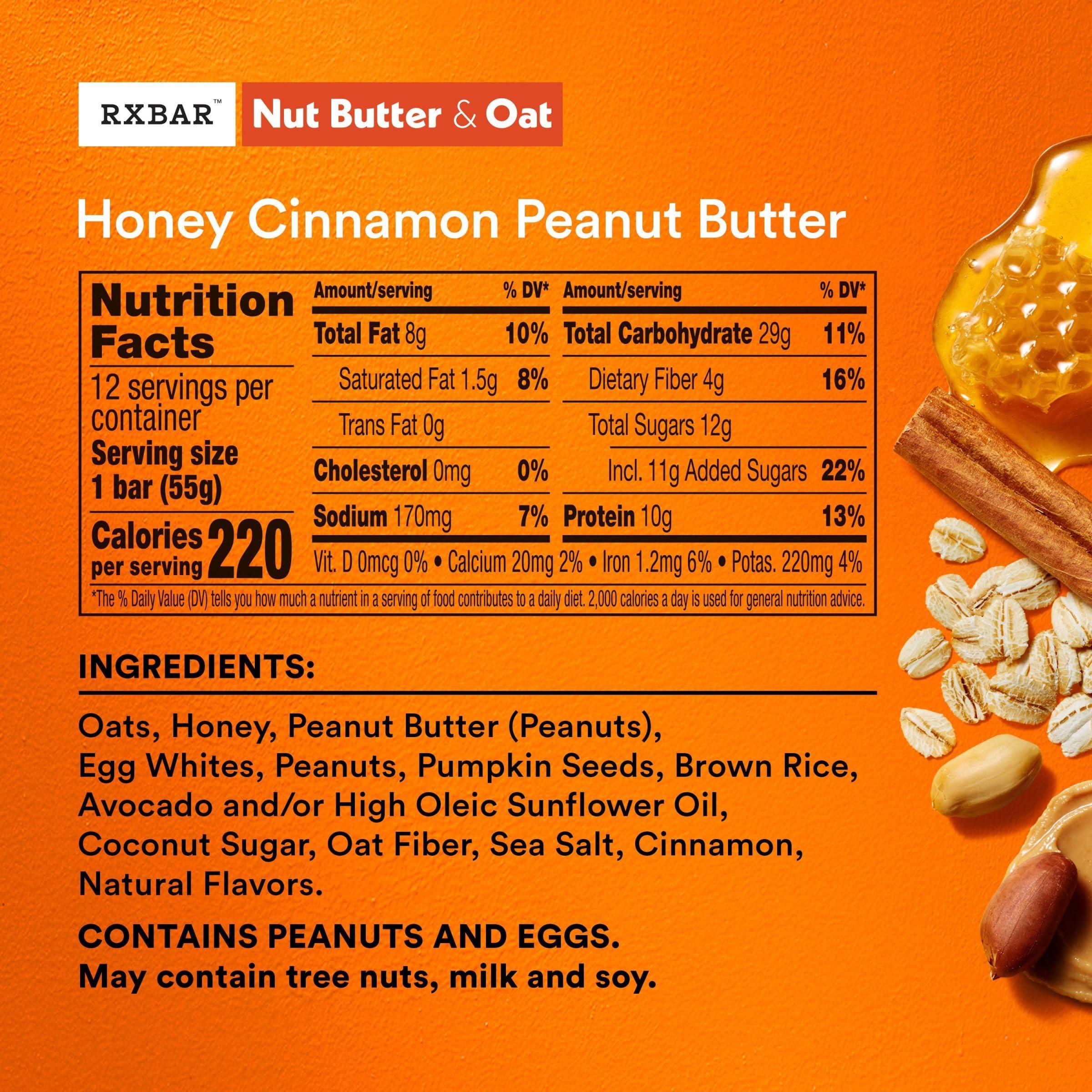 RXBAR Nut Butter and Oat Protein Bars, Protein Snacks, Snack Bars, Honey Cinnamon Peanut Butter, 23.2oz Box (12 Bars) - Image 2