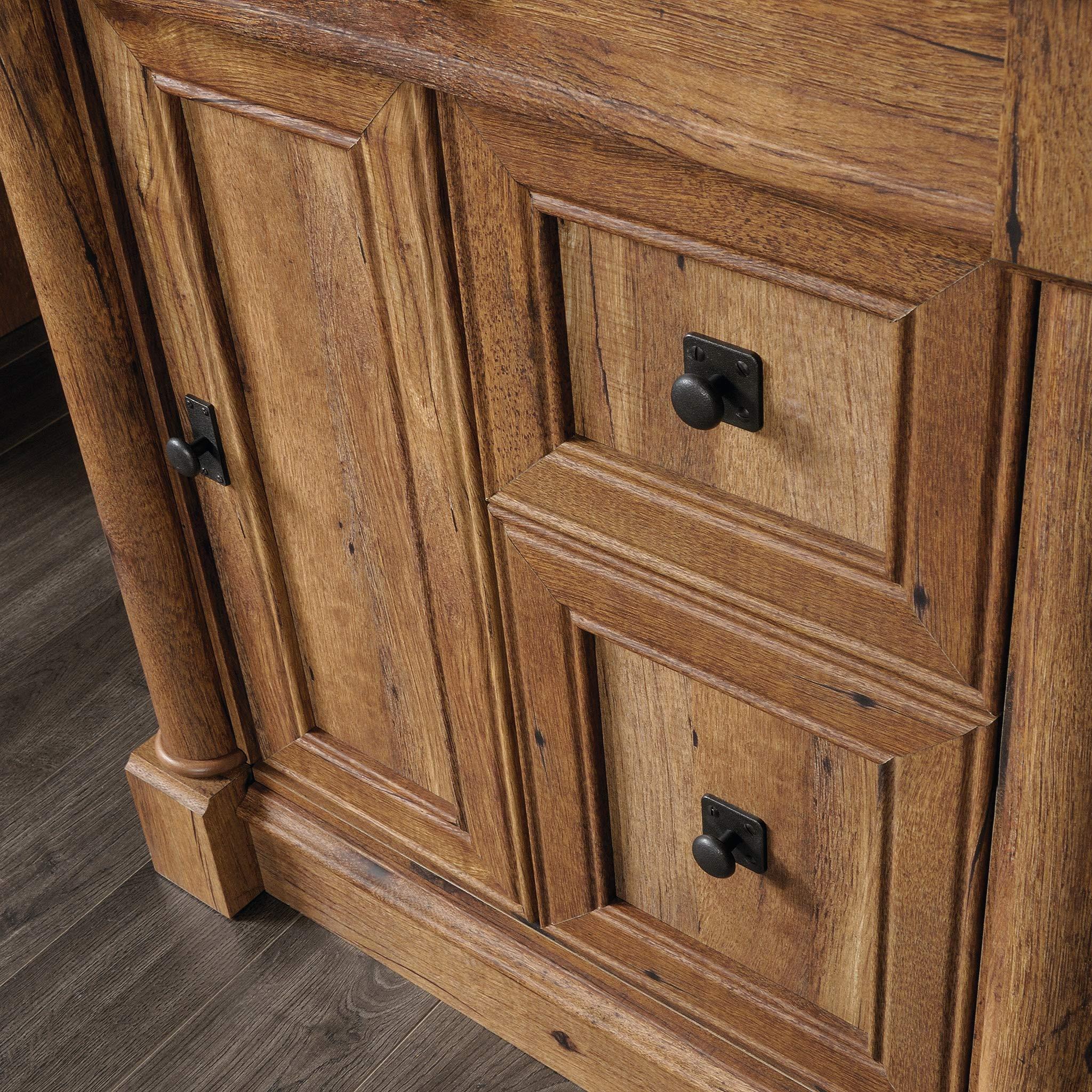 Sauder Palladia Computer Desk with Hutch, Home Office Desk with Drawers, File Cabinet Storage Drawer, Cable Management, Keyboard Tray, in Vintage Oak finish - Image 8
