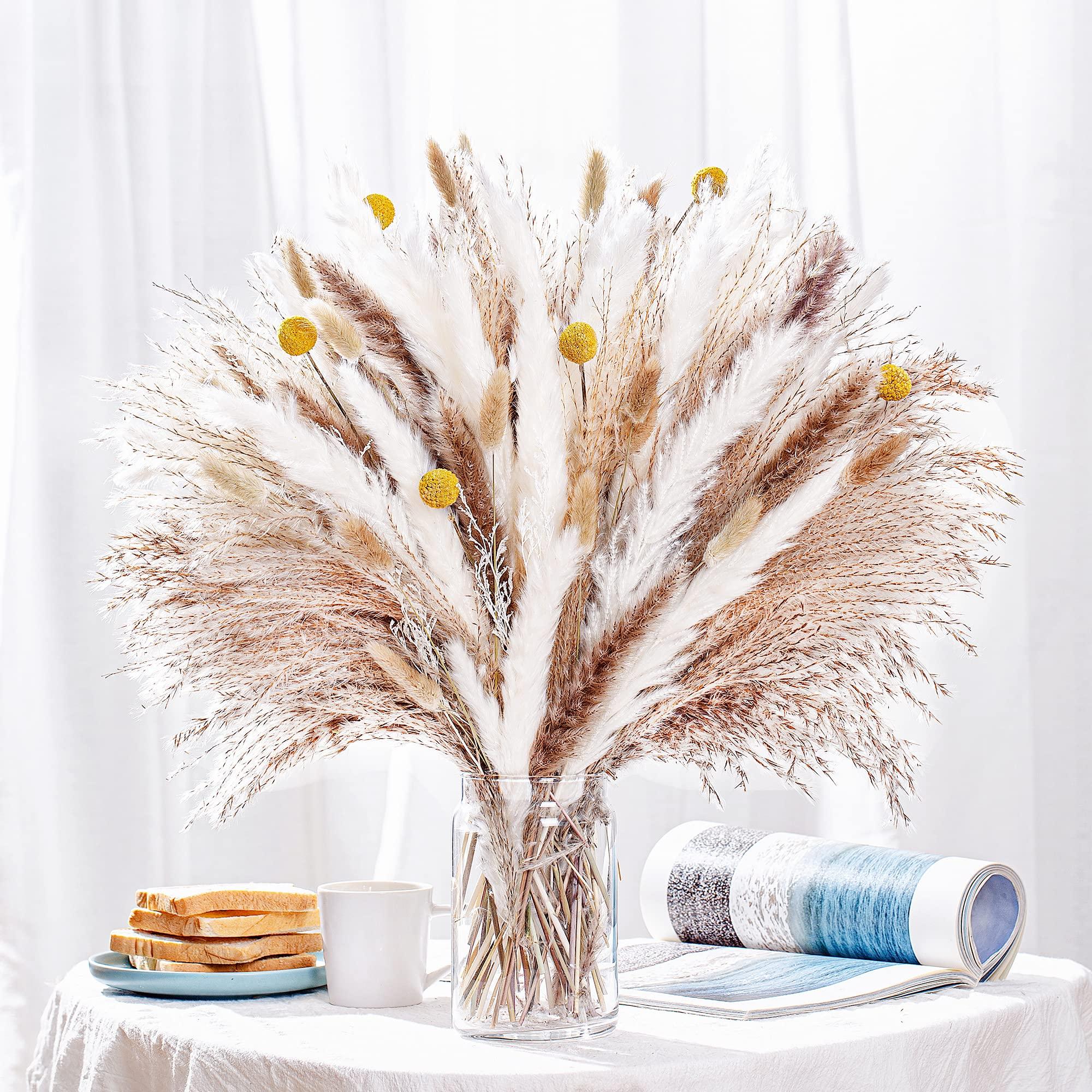 100PCS Natural Dried Pampas Grass Decor - 17.5" Fluffy Pampas Grass Bouquet - Boho Home Decor Dried Flowers for Wedding Floral Room Home Party Table Decorations - Image 7