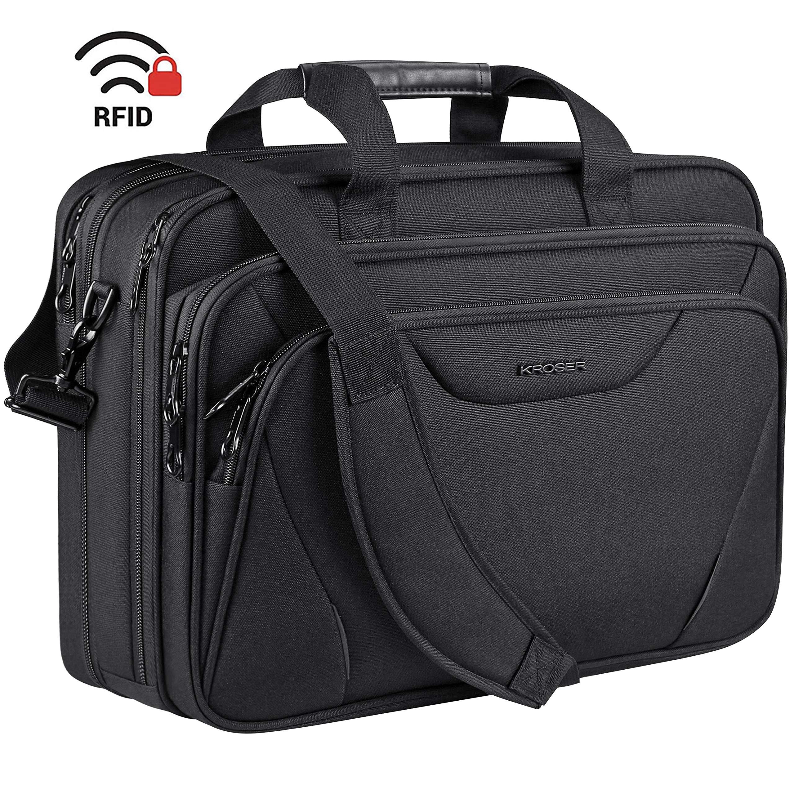 KROSER Laptop Bag Premium Laptop Briefcase Fits Up to 17.3 Inch Laptop Expandable Water-Repellent Shoulder Messenger Bag Computer Bag for Travel/Business/Men/Women-Black - Image 8
