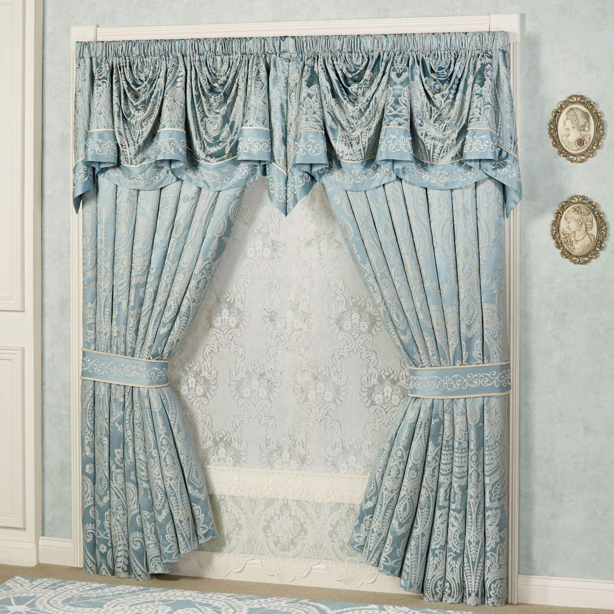 Touch of Class Romantic Regency Jacquard Woven Scrollwork Parisian Blue Window Valance Empire 110 x 28 - Image 2