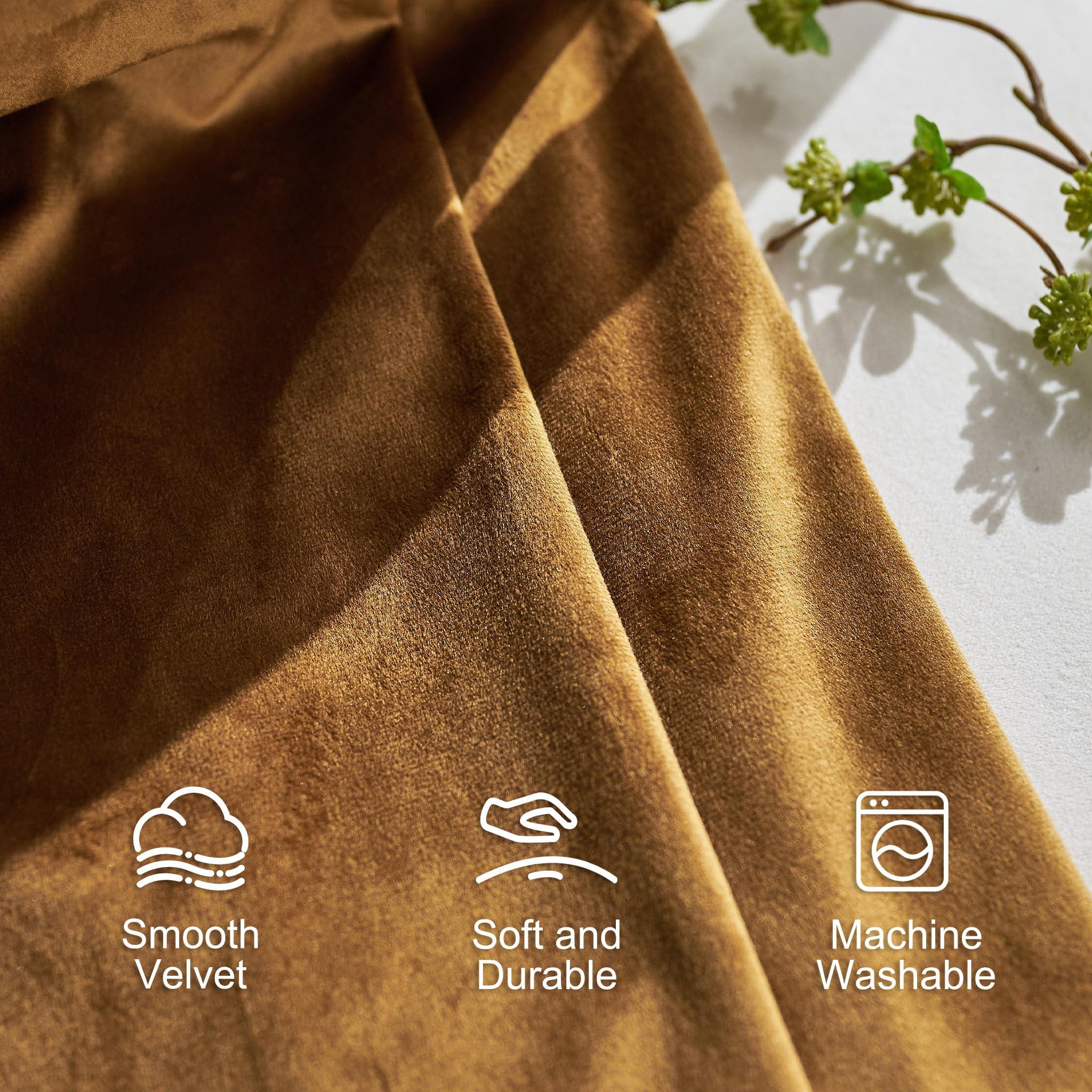 Lazzzy Velvet Blackout Curtains Brown Thermal Insulated Drapes for Bedroom Living Room 108 Inches Extra Long Window Treatments Super Soft Luxury Rod Pocket 2 Panels Gold Brown - Image 4