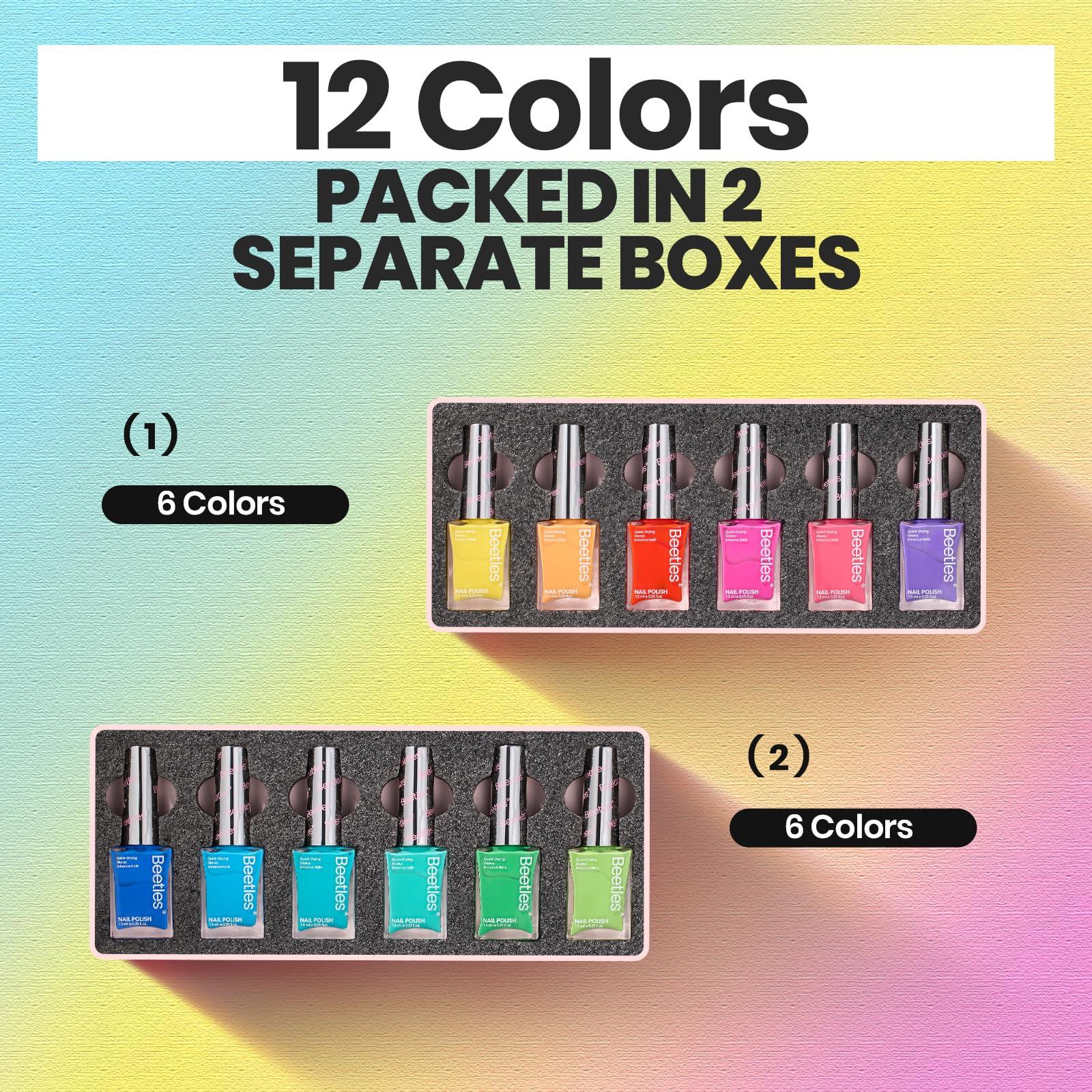 Beetles Neon Nail Polish Set - Quick Dry Nail Polish Kit 12 Colors Hot Pink Green Blue Yellow Red Regular Air Dry Fingernail Polish Pack for Women Gift Beetles Summer Cocktails 12 Colors - Image 7