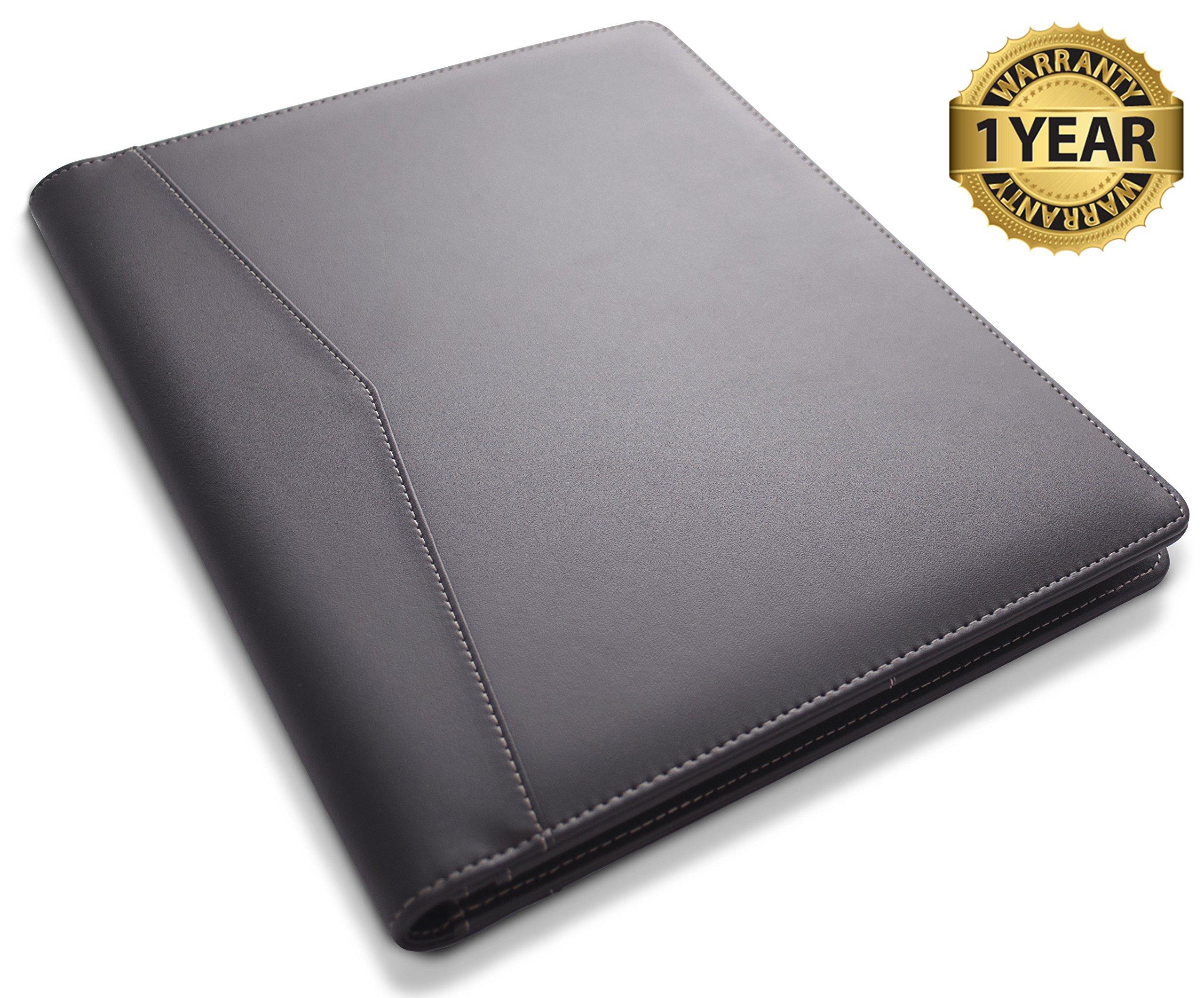 STYLIO Padfolio Portfolio Organizer Binder | Interview Resume Folder, Legal Document, Business Card Holder |w/Letter-Sized Notepad | Handsome Piano Noir Faux Leather Folio Matte Finish, Accent Stitch - Image 8