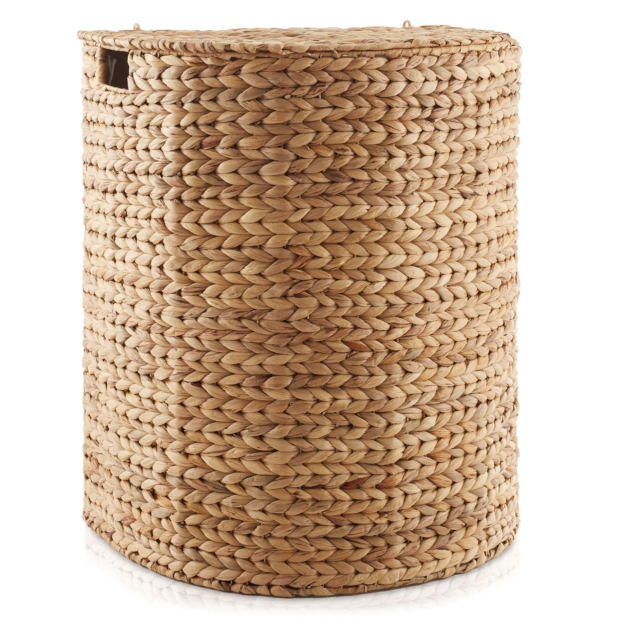 Casafield Half Moon Laundry Hamper with Lid and Removable Liner Bag - Natural, Woven Water Hyacinth Laundry Basket for Clothes and Towels - Image 5