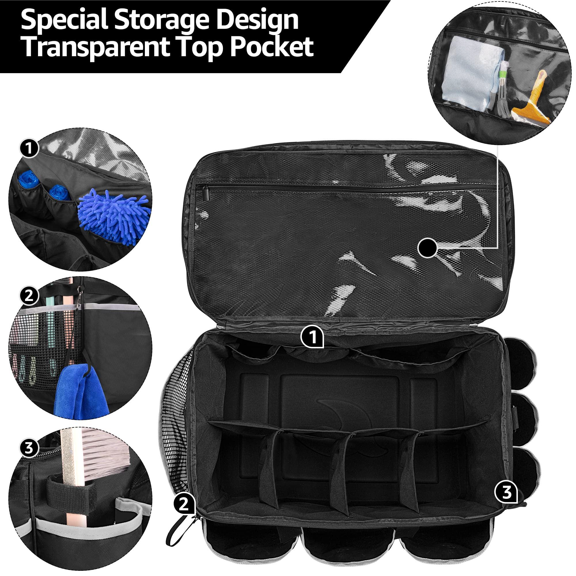 HODRANT Extra-Large Cleaning Caddy with EVA Hard Bottom, High Capacity Cleaning Supplies Organizer for Housekeeping & Home Work, Car Detailing Tools Tote Bag with Shoulder Strap, Patent Design - Image 4