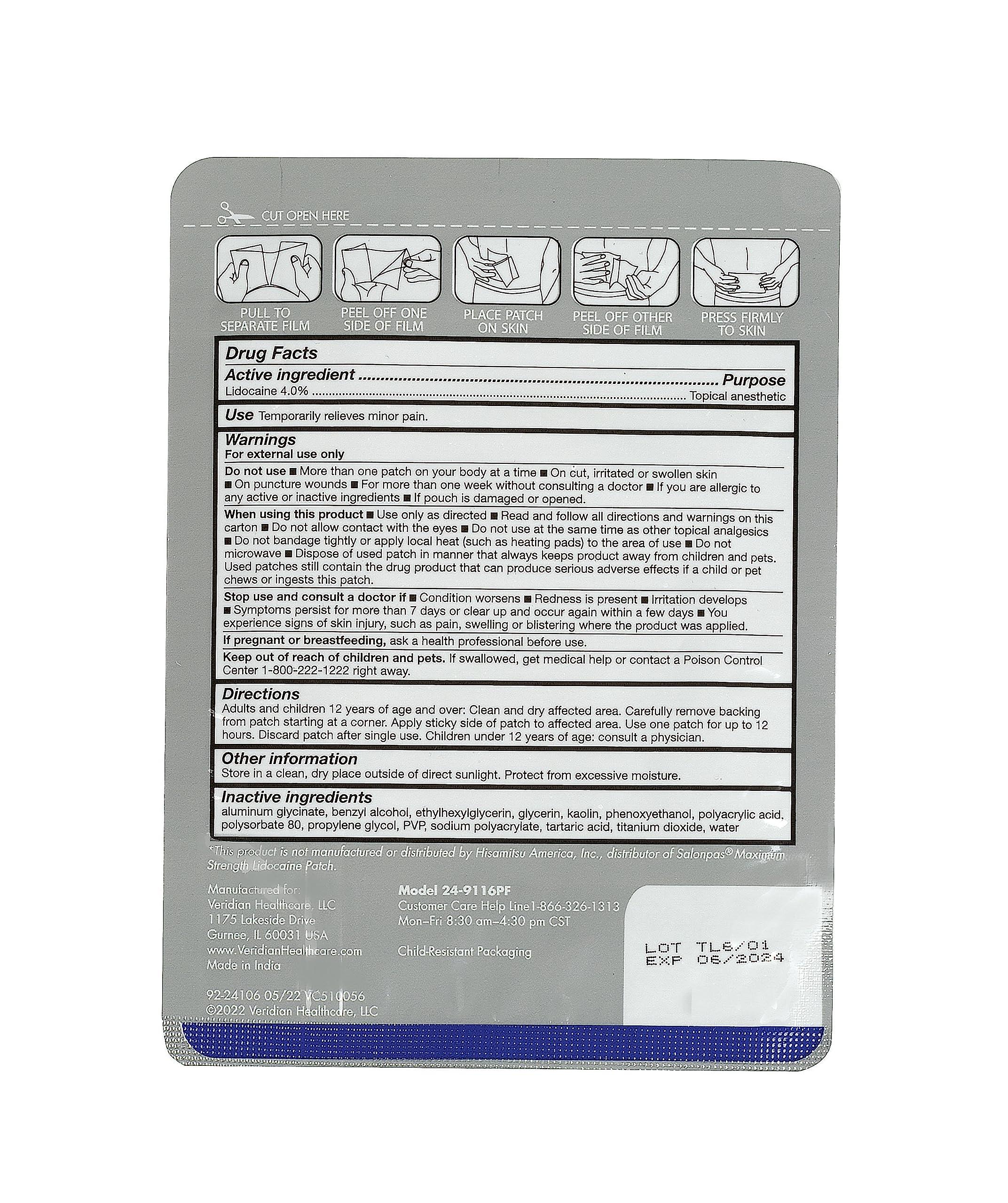 Thera|Care Maximum Strength OTC Pain Relief Patch | 4% Lidocaine Patch | 3.9” x 5.5” | 6-Count Box - Image 3