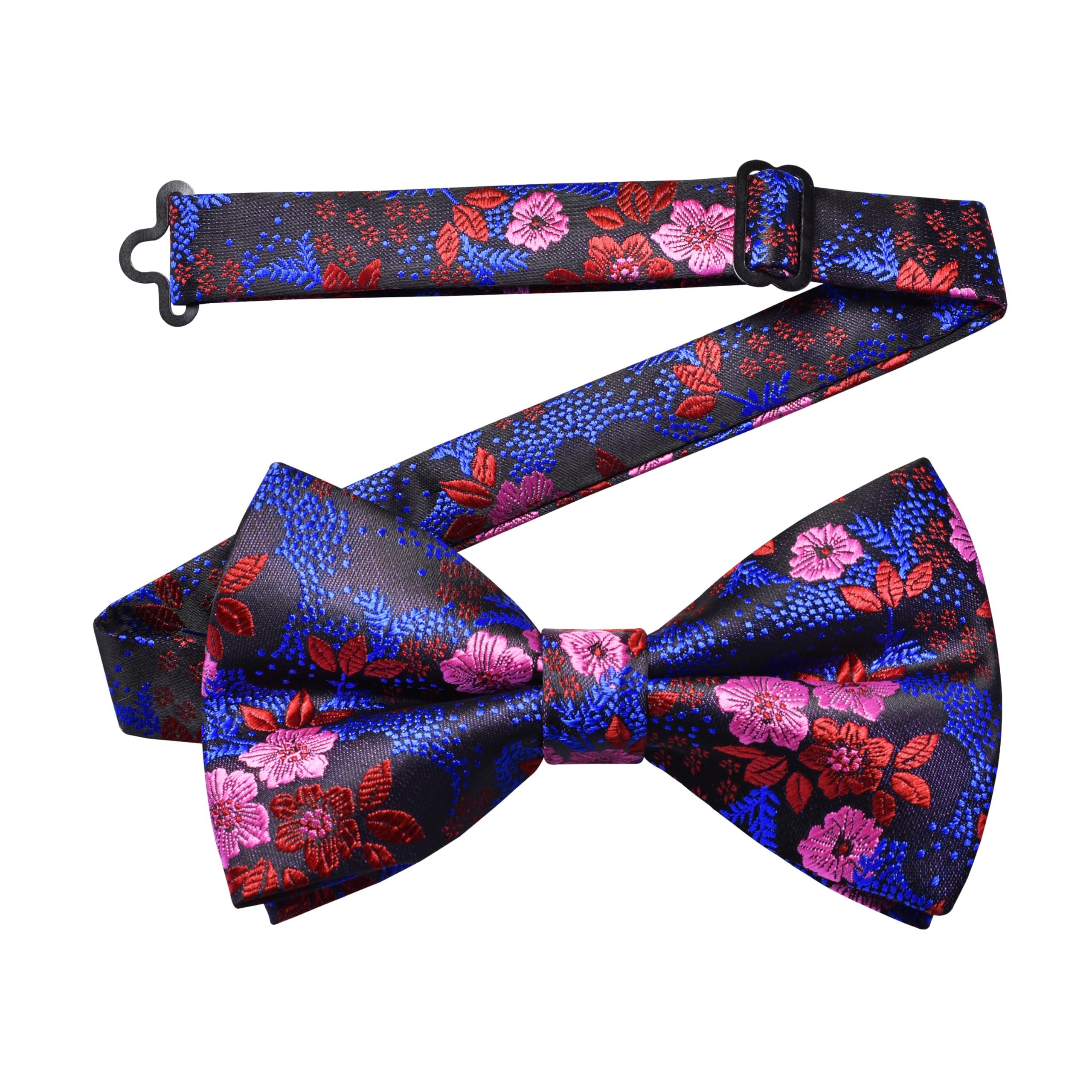 GUSLESON Mens Floral Bow Tie Handkerchief Jacquard Woven Adjustable Pre-Tied Bowties Pocket Square Cufflinks Set - Image 3