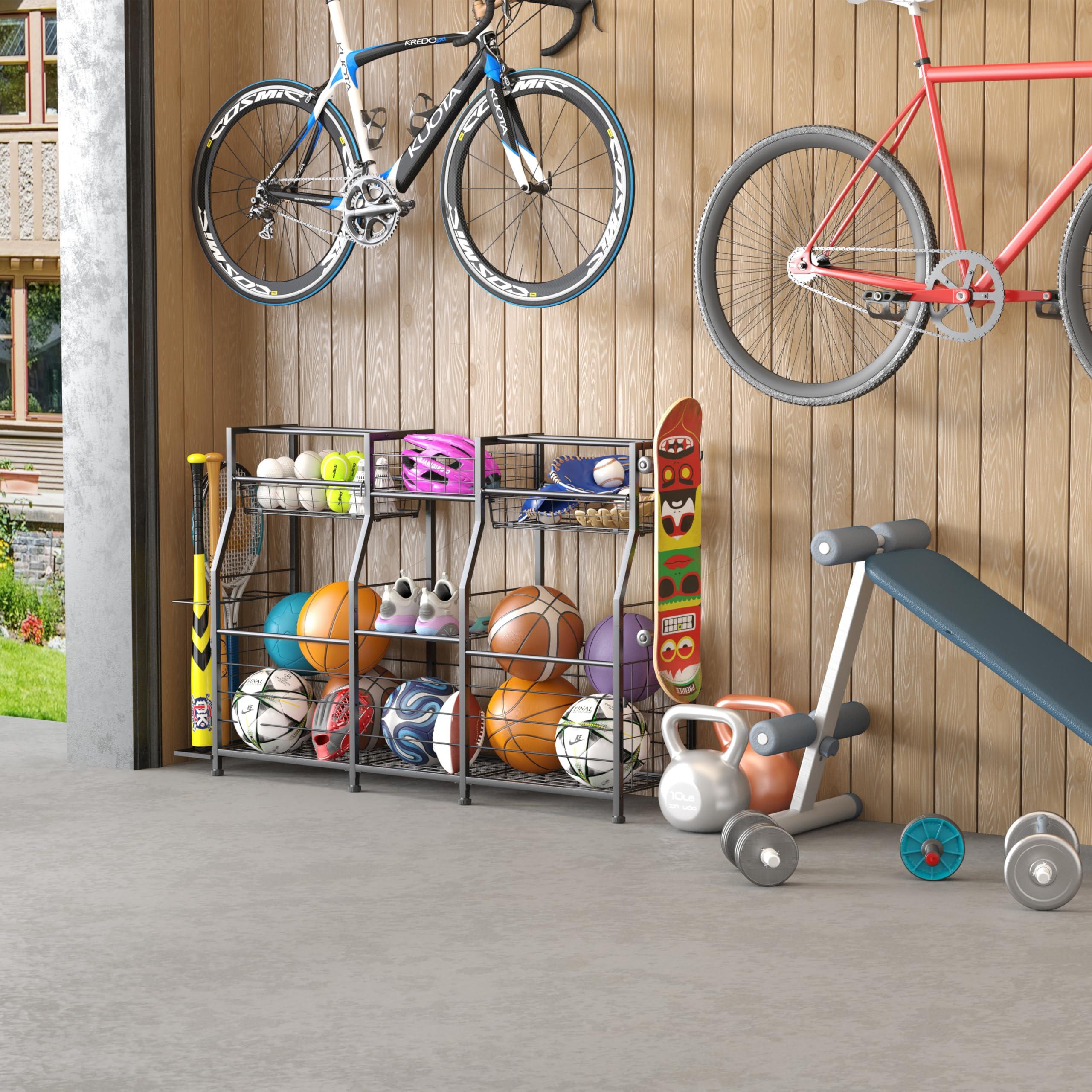 LUMAMU Small Garage Sports Equipment Organizer, Garage Ball Storage Rack, Garage Organizer System, Indoor/Outdoor Shelf Rack for Sports Gear - Image 6
