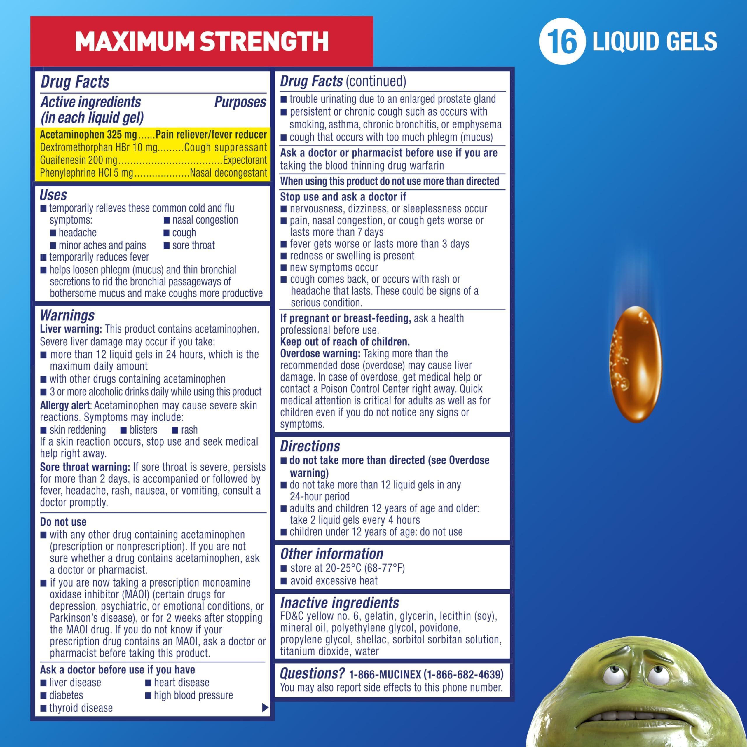 Mucinex Fast-Max Liquid Gels for Cold/Flu/Sore Throat, 16 Count - Image 2