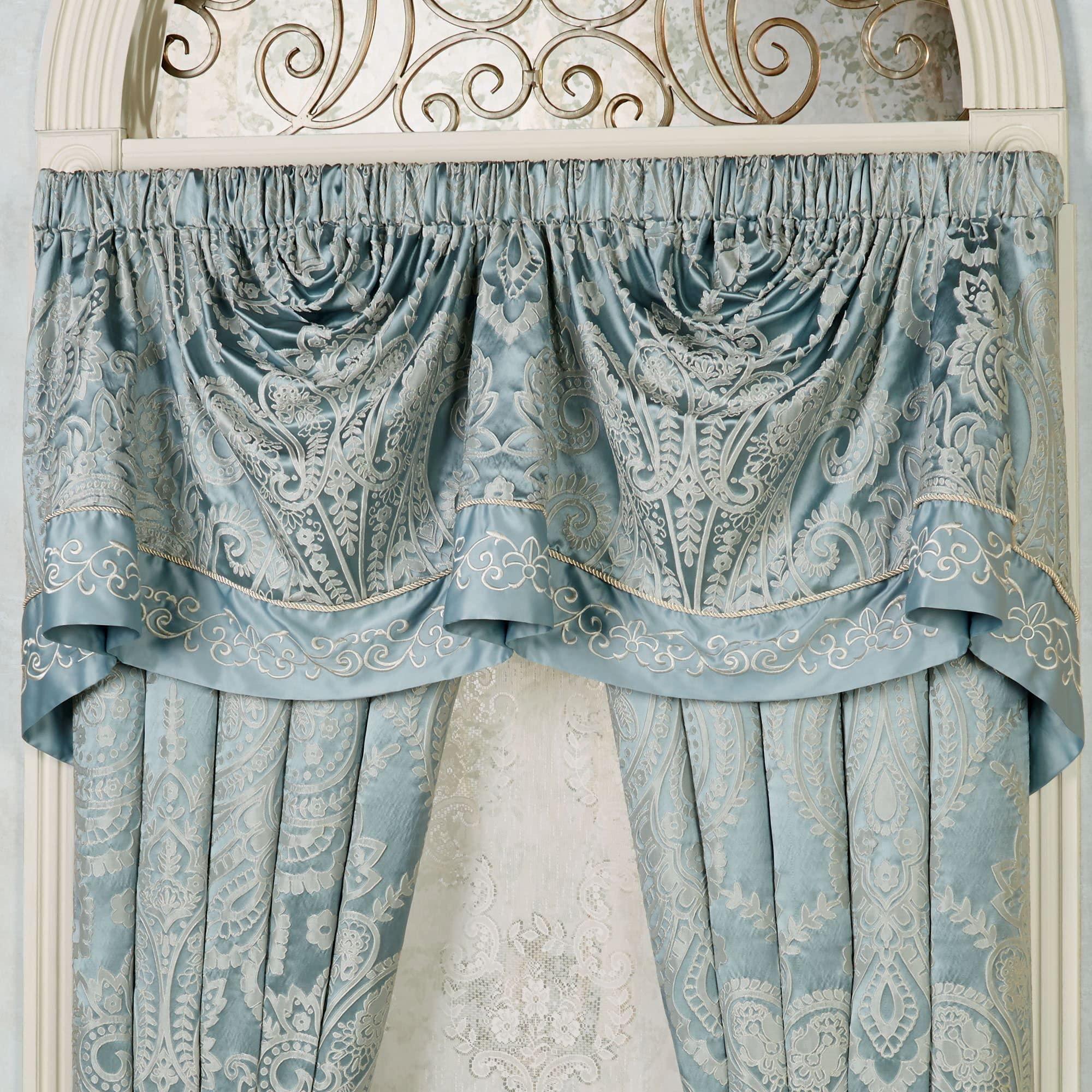 Touch of Class Romantic Regency Jacquard Woven Scrollwork Parisian Blue Window Valance Empire 110 x 28