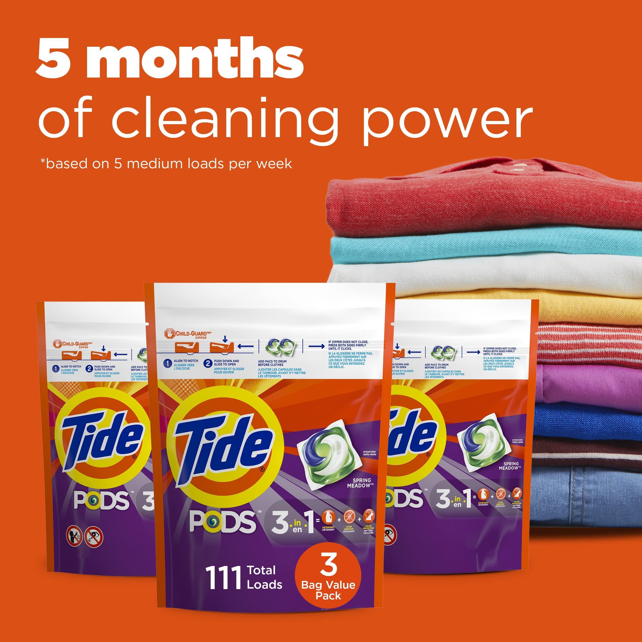 Tide PODS Laundry Detergent Soap Pods, Spring Meadow, 37 Count (Pack of 3 Bag Value Pack), Total 111 Count, HE Compatible - Image 6
