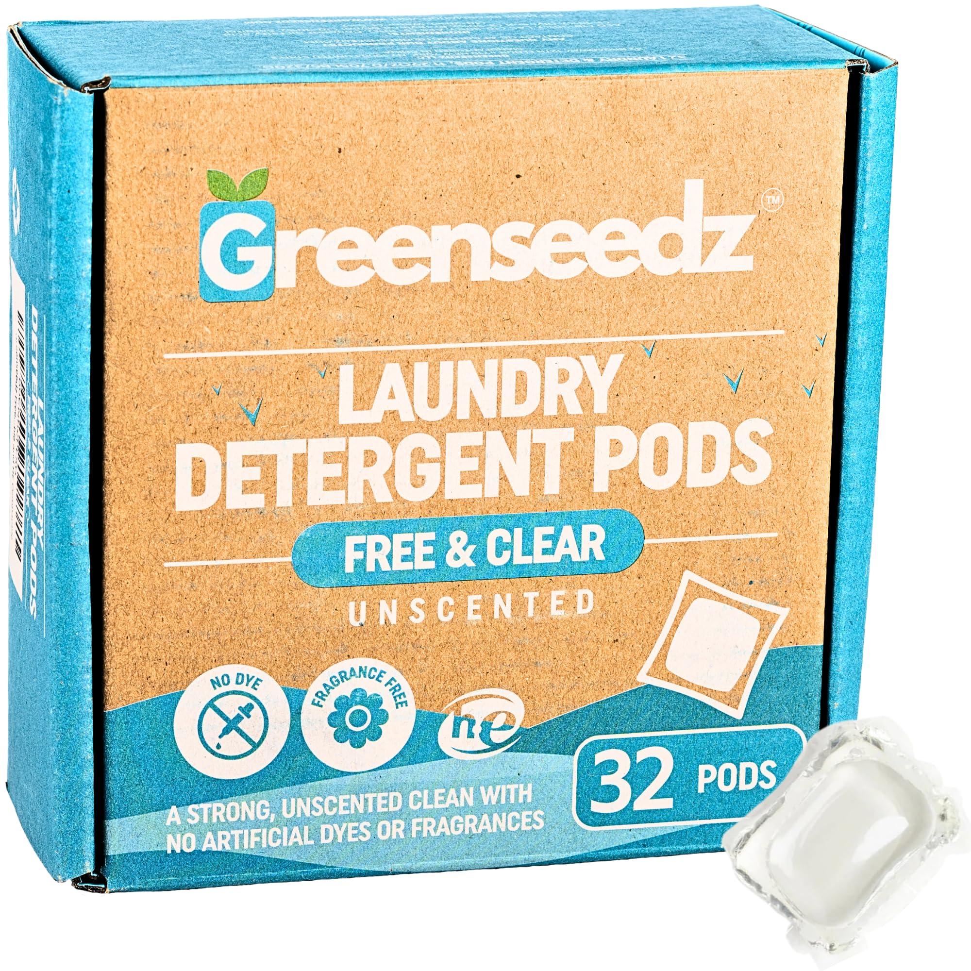 Laundry Detergent Pods Free & Clear, Unscented, 32 Count, Eco Friendly, Biodegradable, HE Compatible, 32 Count, Powerful Stain & Odor Removal, Skin Friendly