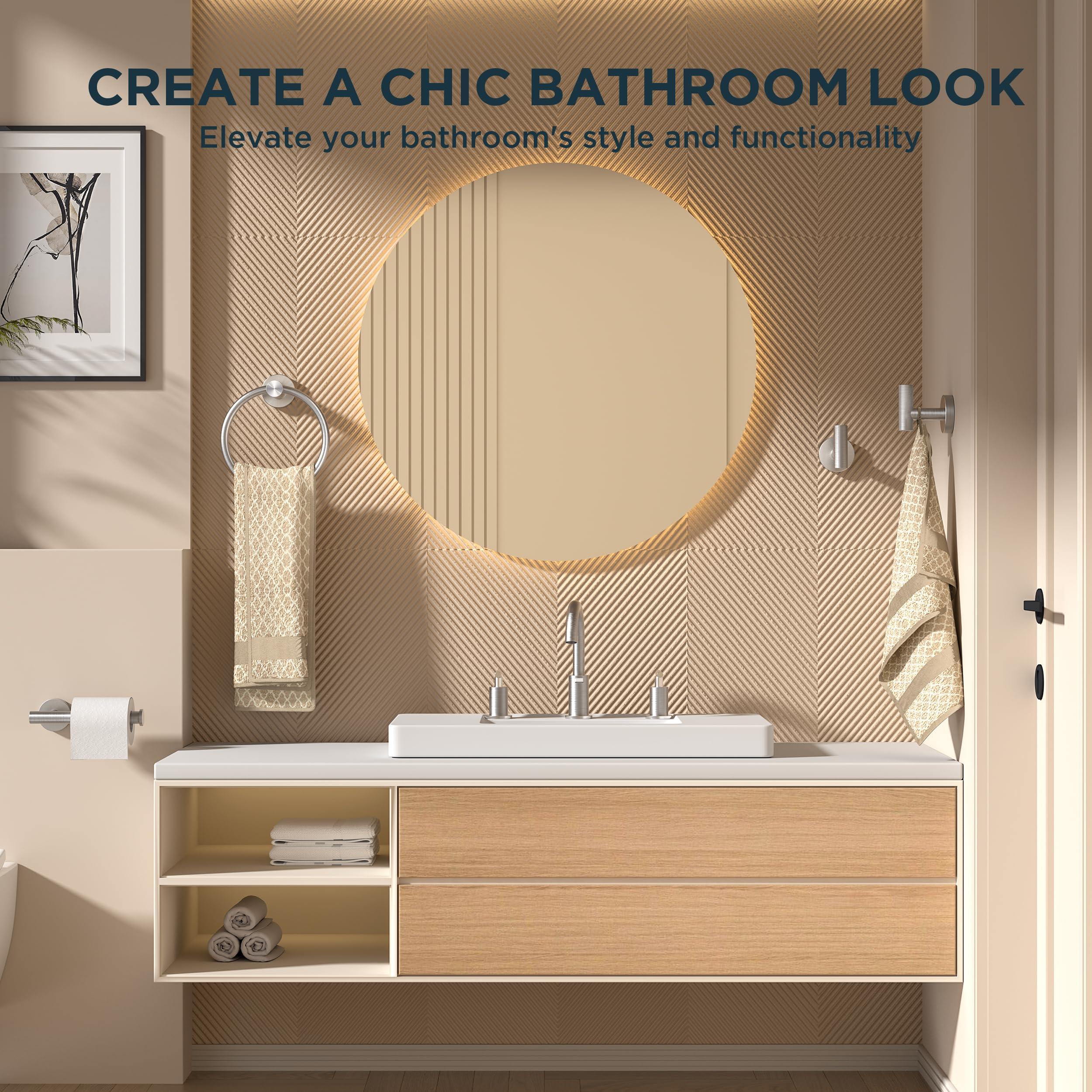 FORIOUS 4 Piece Brushed Nickel Bathroom Accessories, SUS304 Stainless Steel Toilet Paper Holder and Hand Towel Holder Set, Wall Mounted Bathroom Hardware Set with Towel Ring and Hooks - Image 7