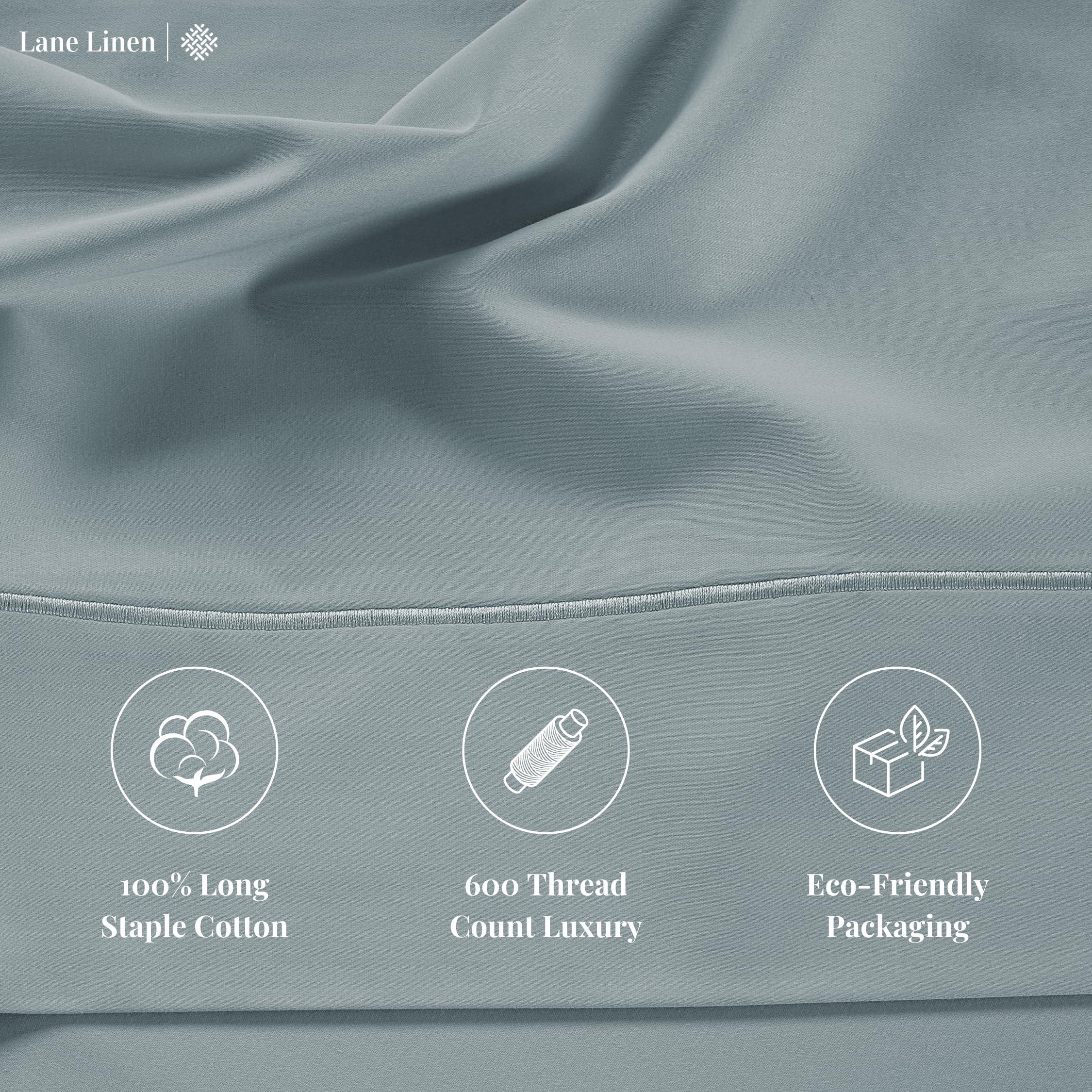 LANE LINEN 600 TC 100% Cotton Queen Sheets, Deep Pocket Comfy & Cooling Sateen Weave, Fully Elasticized Hotel Style Thick Sheet, Mercerized 4 Pc Queen Size Bedding Set, Ultra Soft - Blue Sheet Set - Image 5