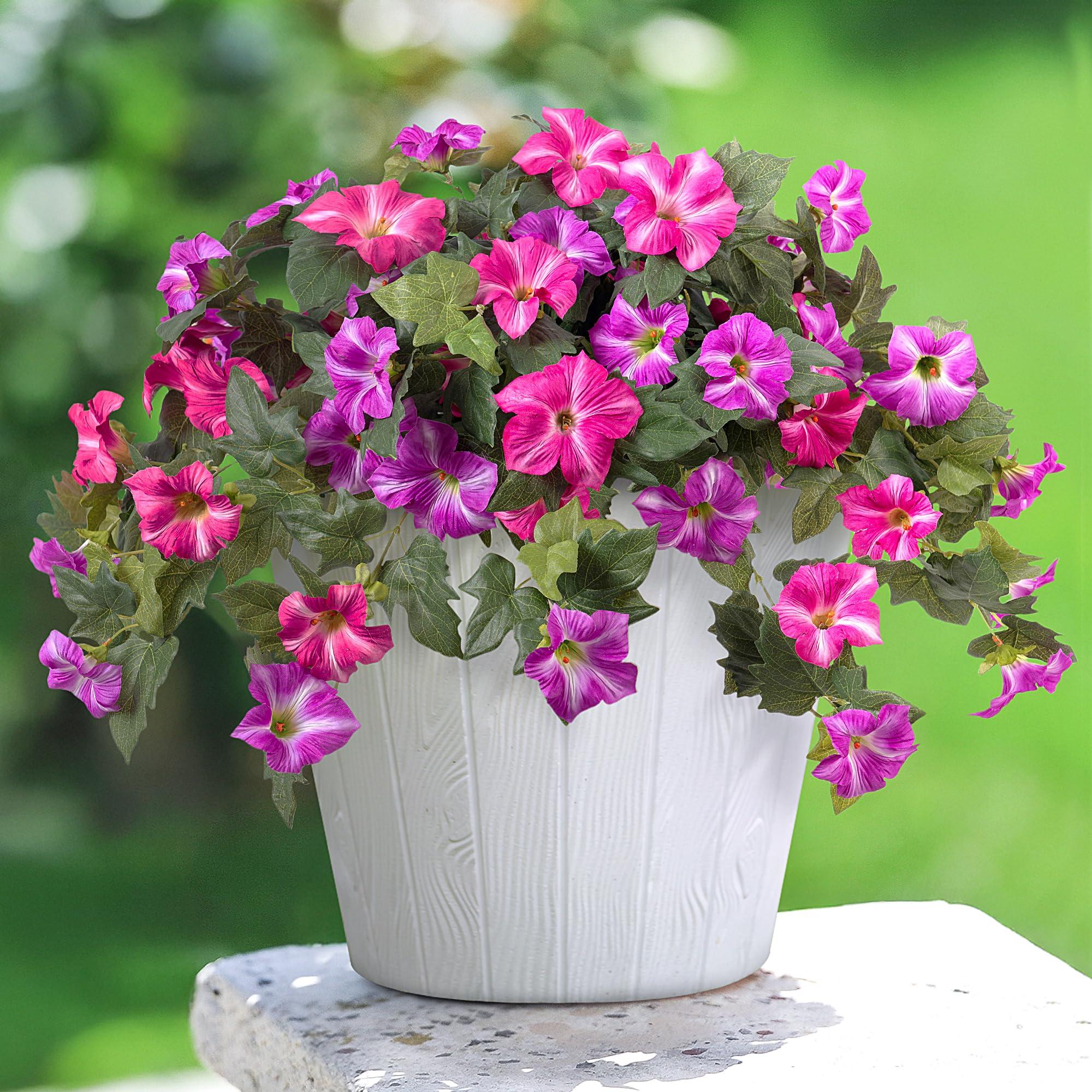 Ammyoo Artificial Fake Flowers Plants for Outdoor Decoration, 2PCS Spring Faux Petunias Silk Flower UV Resistant No Fade Floral for Home Garden Balcony Yard Porch Realistic Indoor Decor (Red Lotus) - Image 9