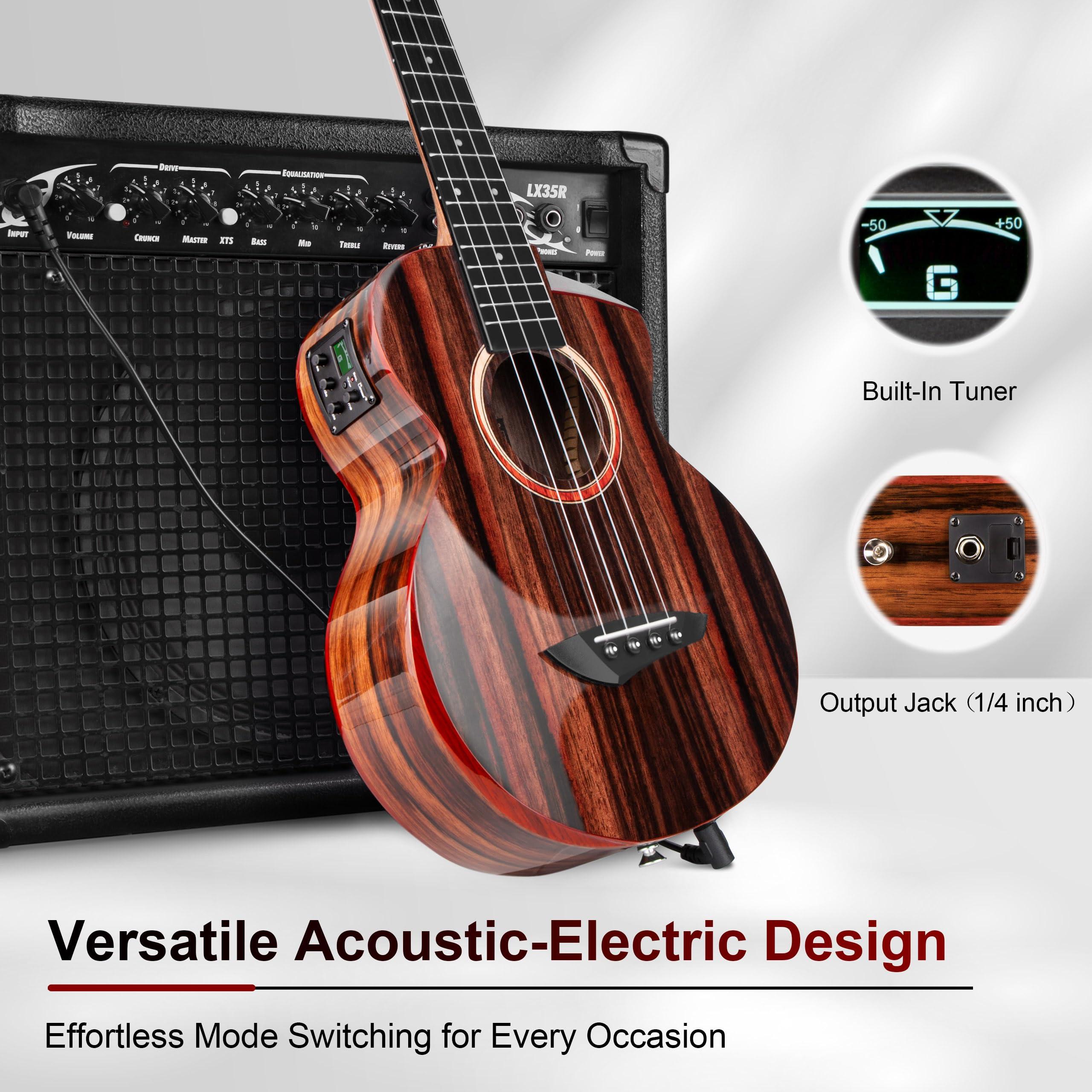 Caramel TEG91 Cuteway Ebony Glossy Tenor Acoustic & Electric Ukulele with Armrest | 26-inch Handmade Professional Ukelele Kit with Accessories - Image 7